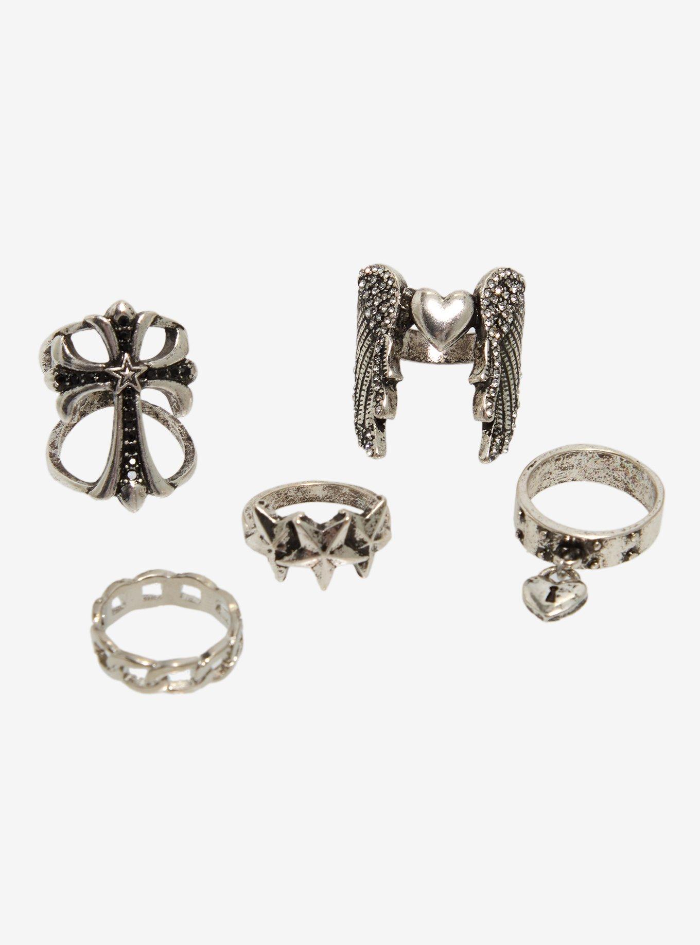 Angel Wing Cross Star Ring Set, , alternate