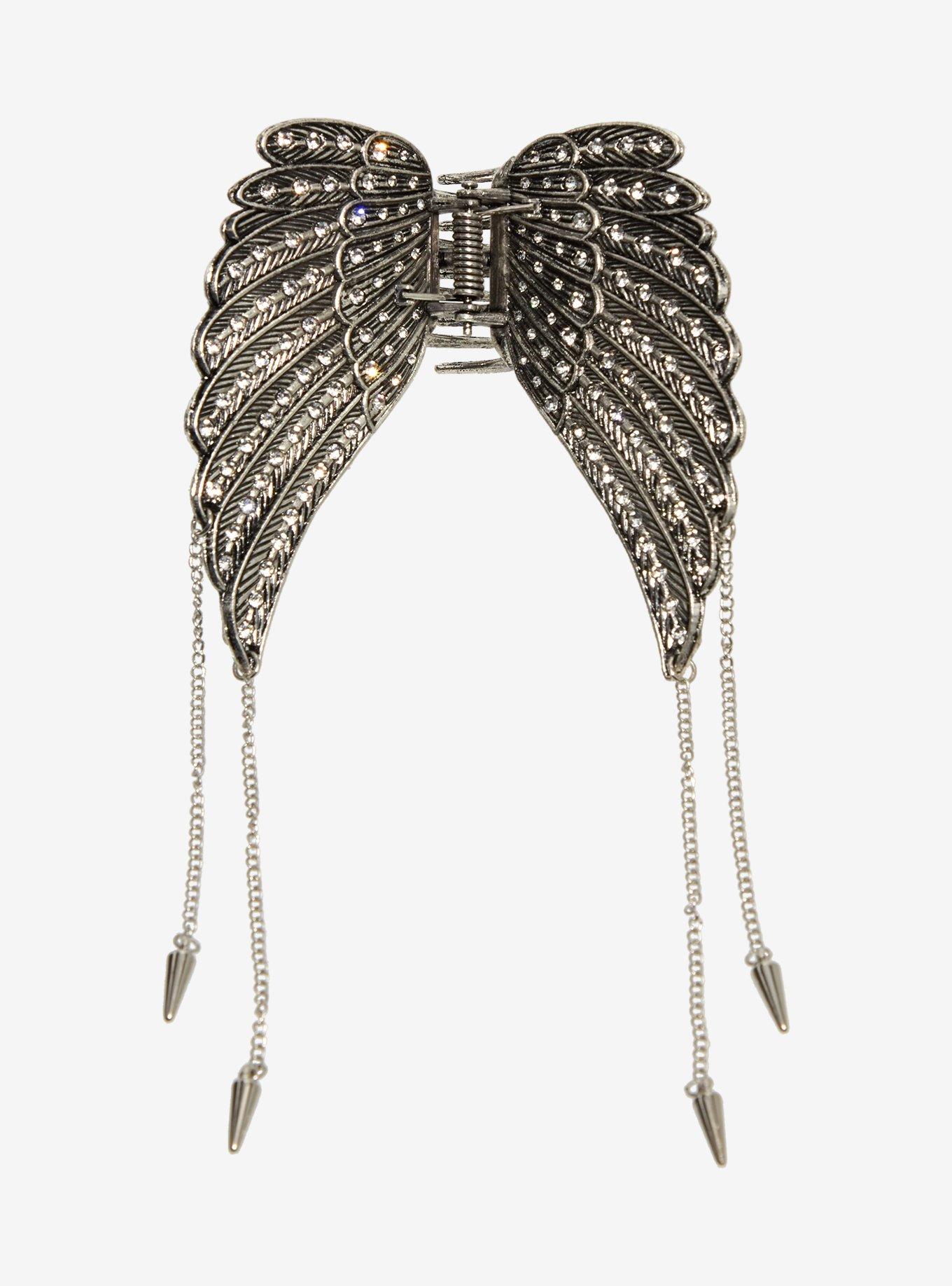Angel Wing Rhinestone Chain Claw Hair Clip, , alternate