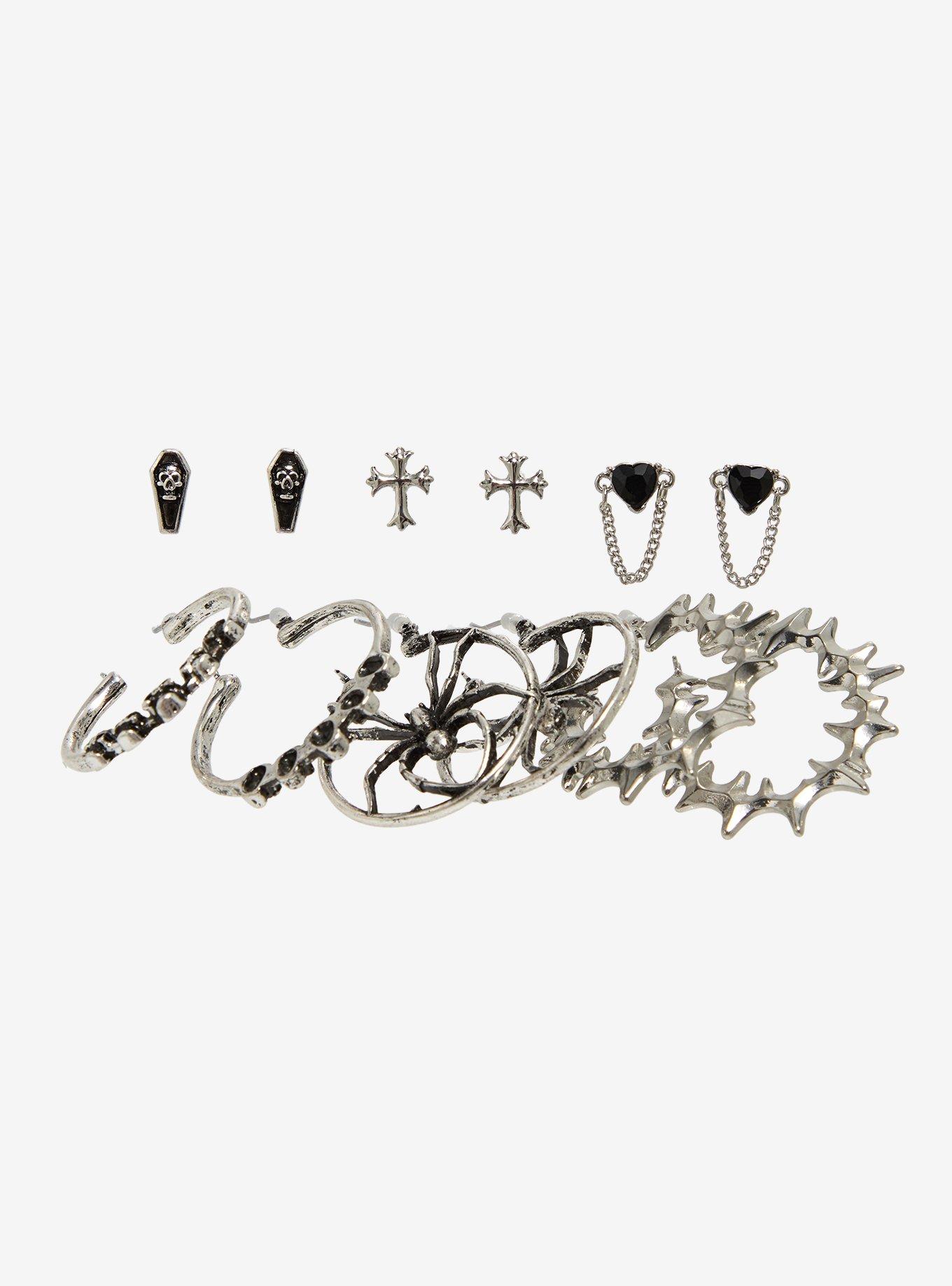 Social Collision Spider Cross Skull Earring Set, , hi-res