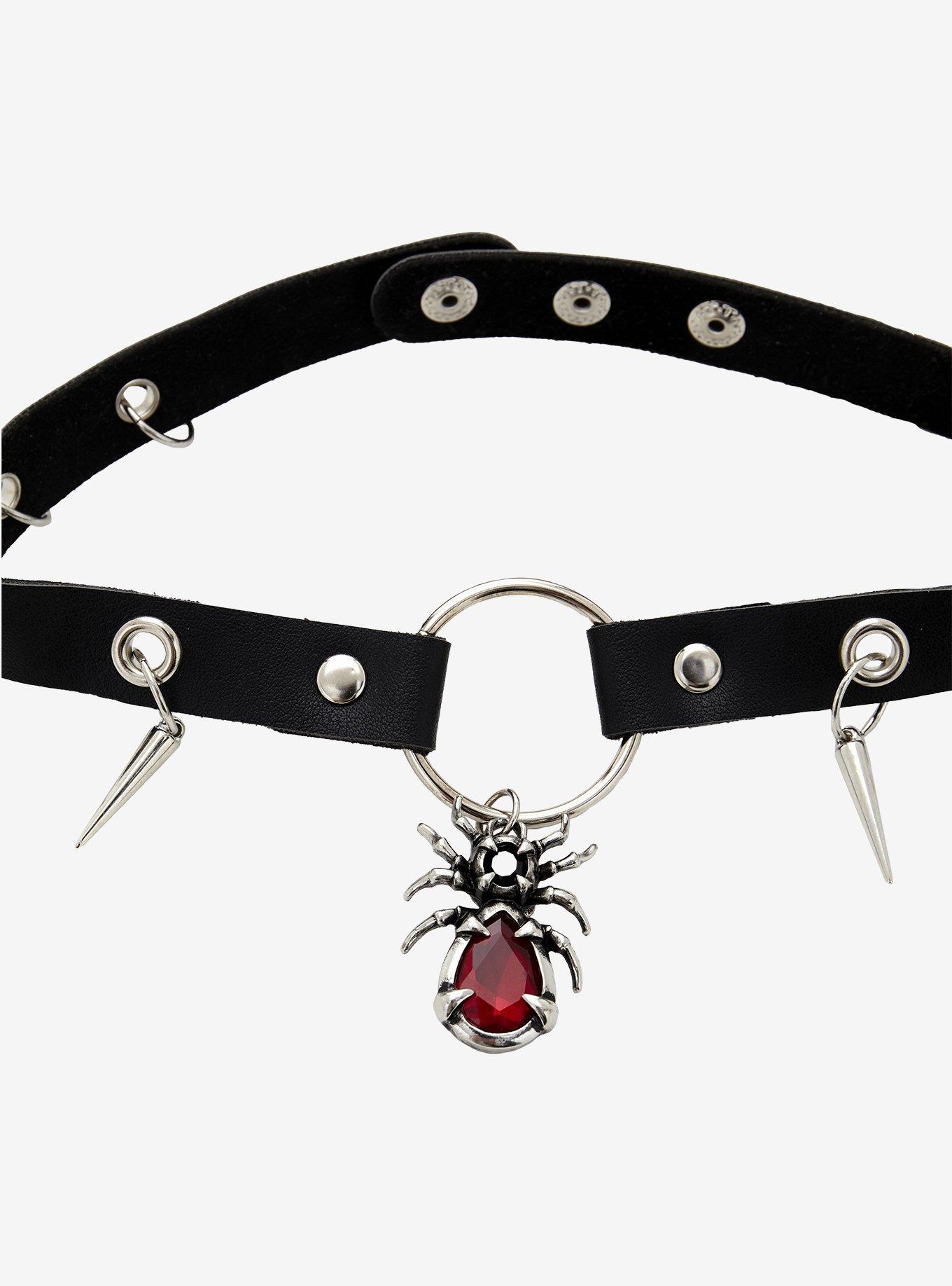 Social Collision Spike Red Gem Choker, , hi-res