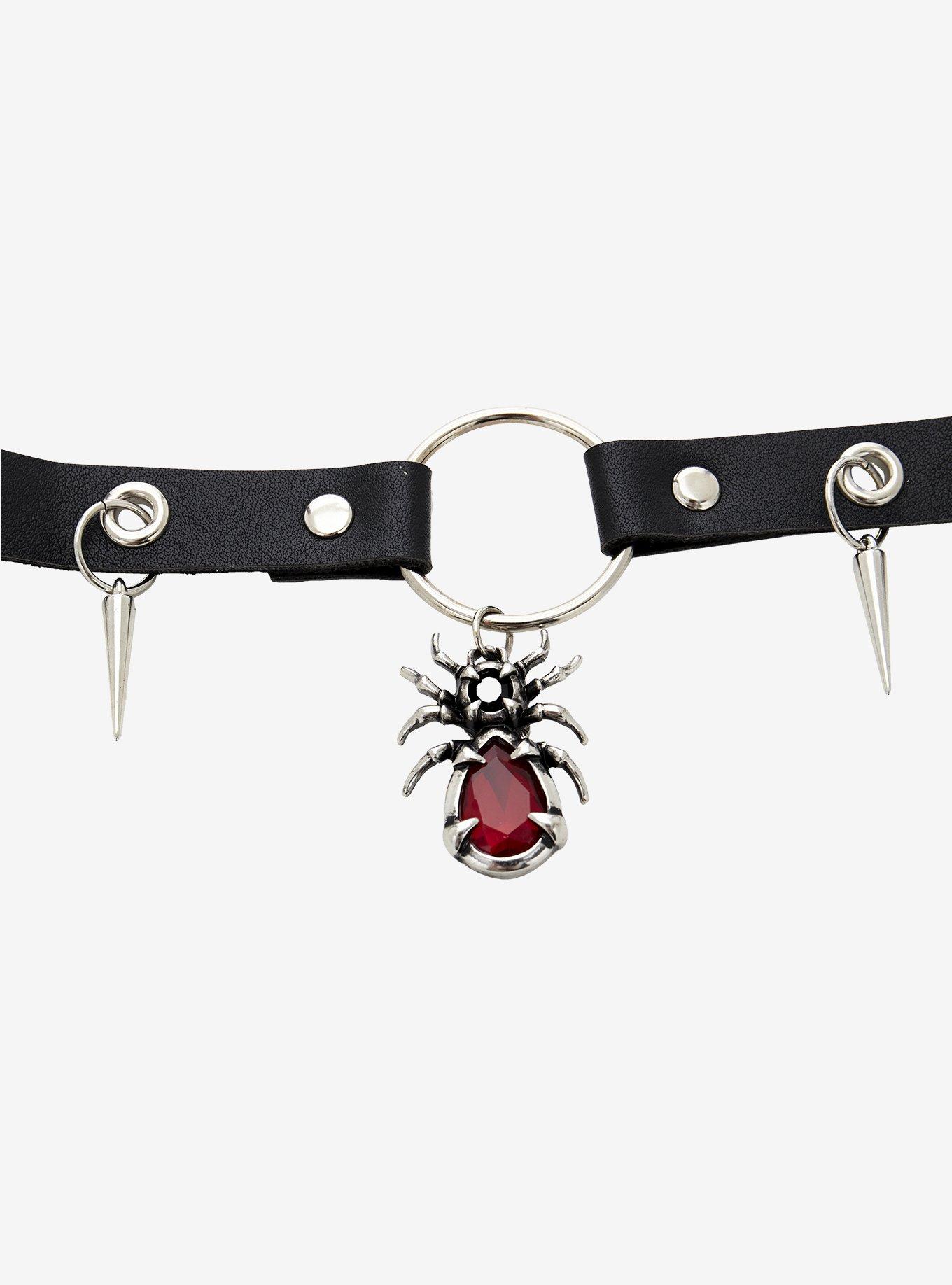 Social Collision Spike Red Gem Choker, , alternate