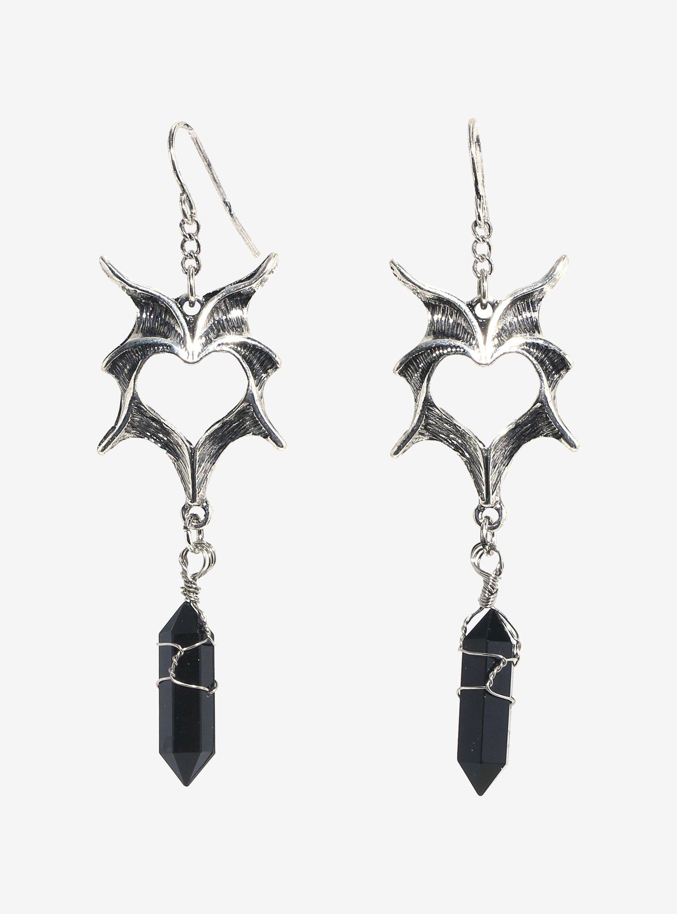 Cosmic Aura Batwing Heart Faux Crystal Earrings, , hi-res