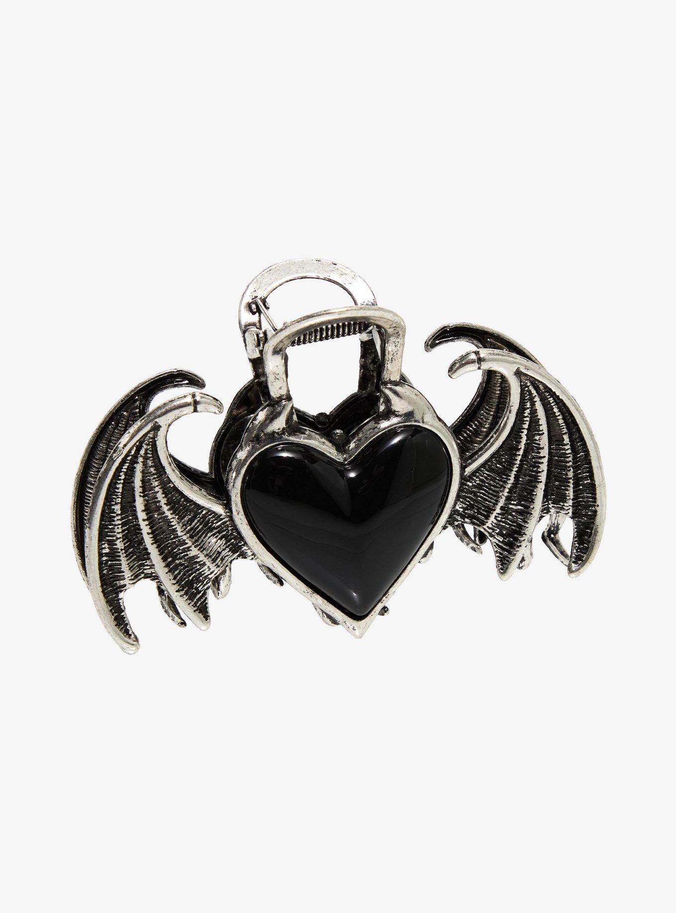 Cosmic Aura Bat Wing Heart Claw Hair Clip, , alternate