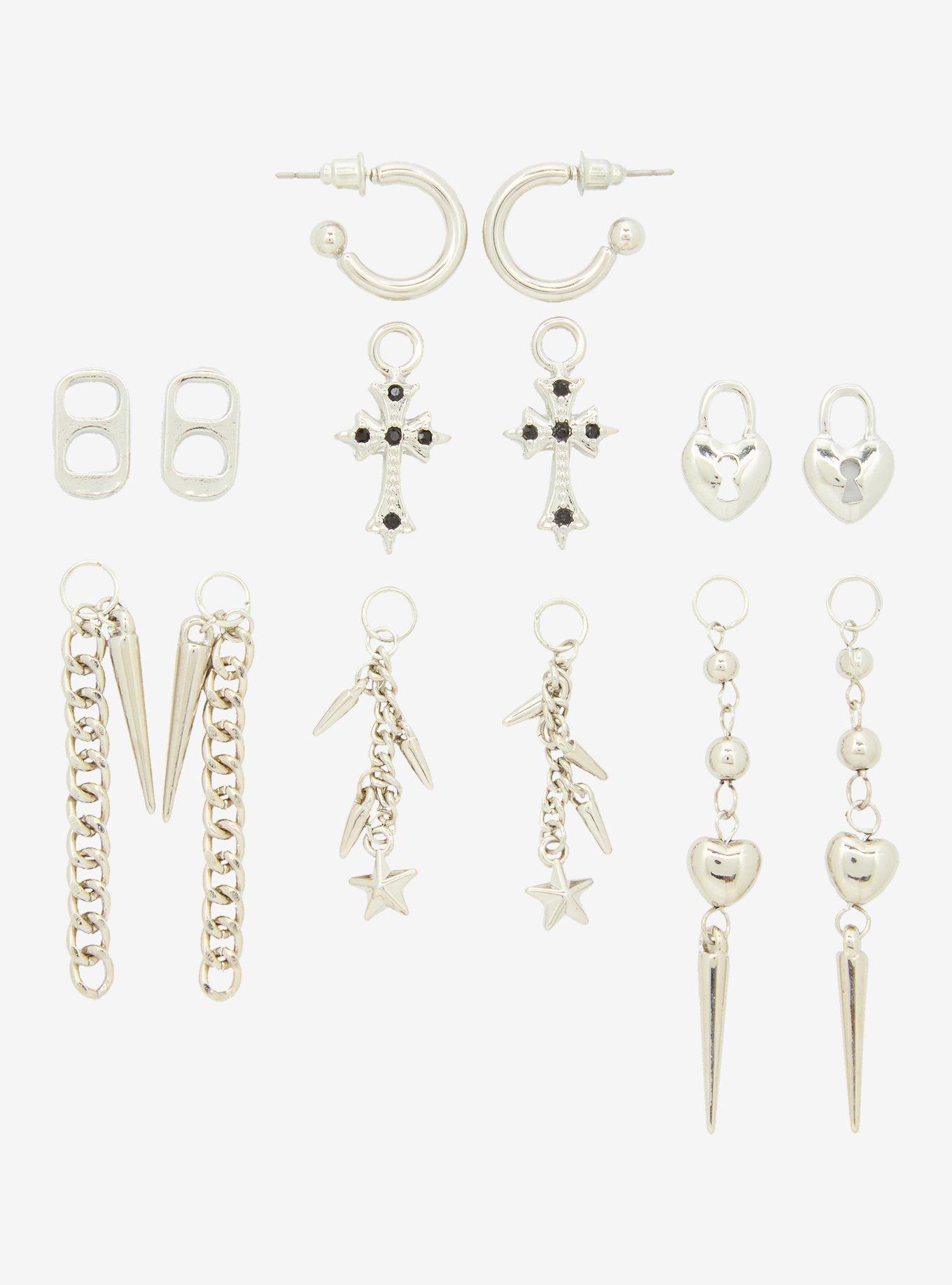 Heart Spike Interchangeable Charms Mini Hoop Earring Set, , hi-res