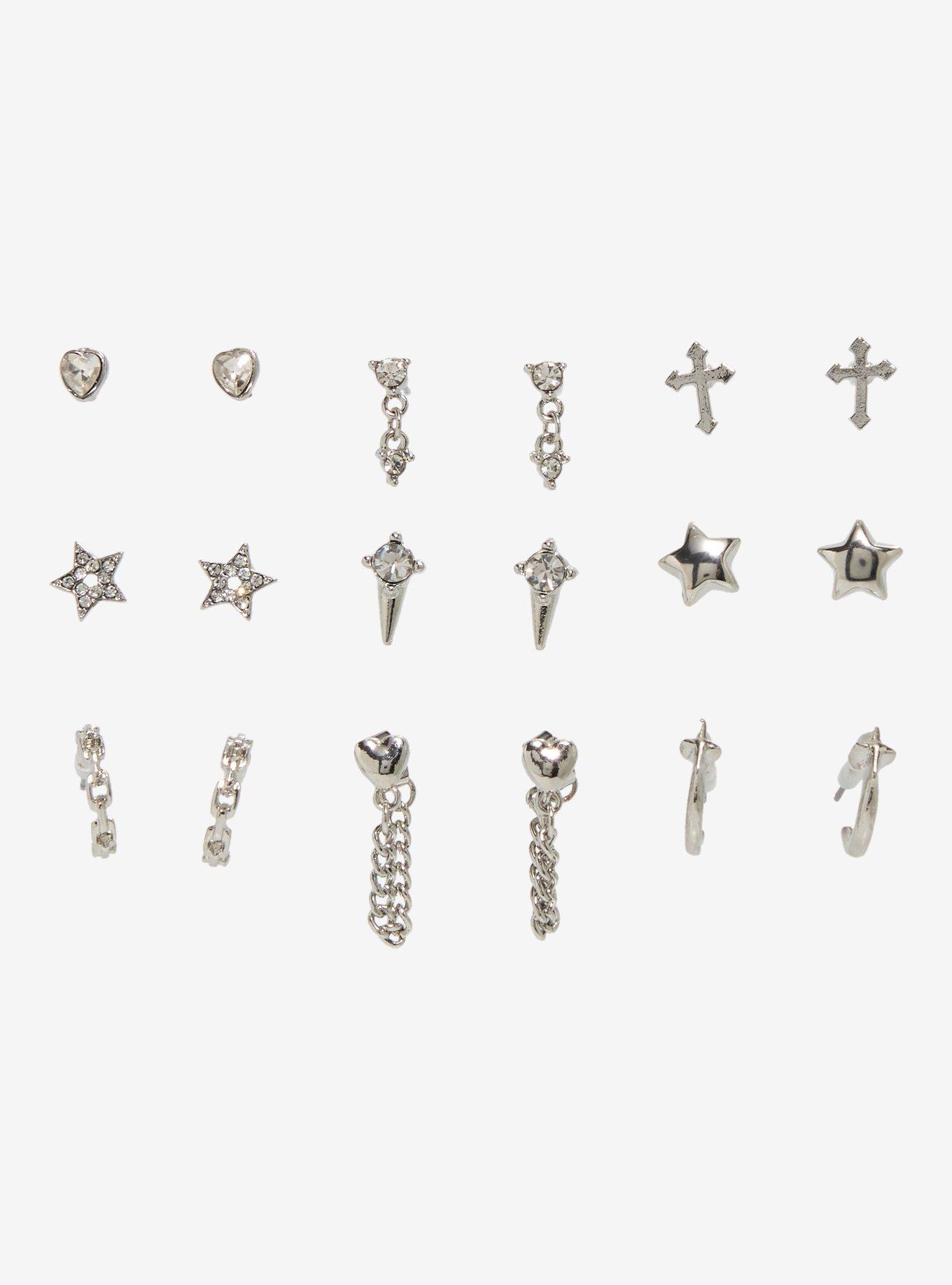 Rhinestone Star Heart Cross Earring Set, , hi-res