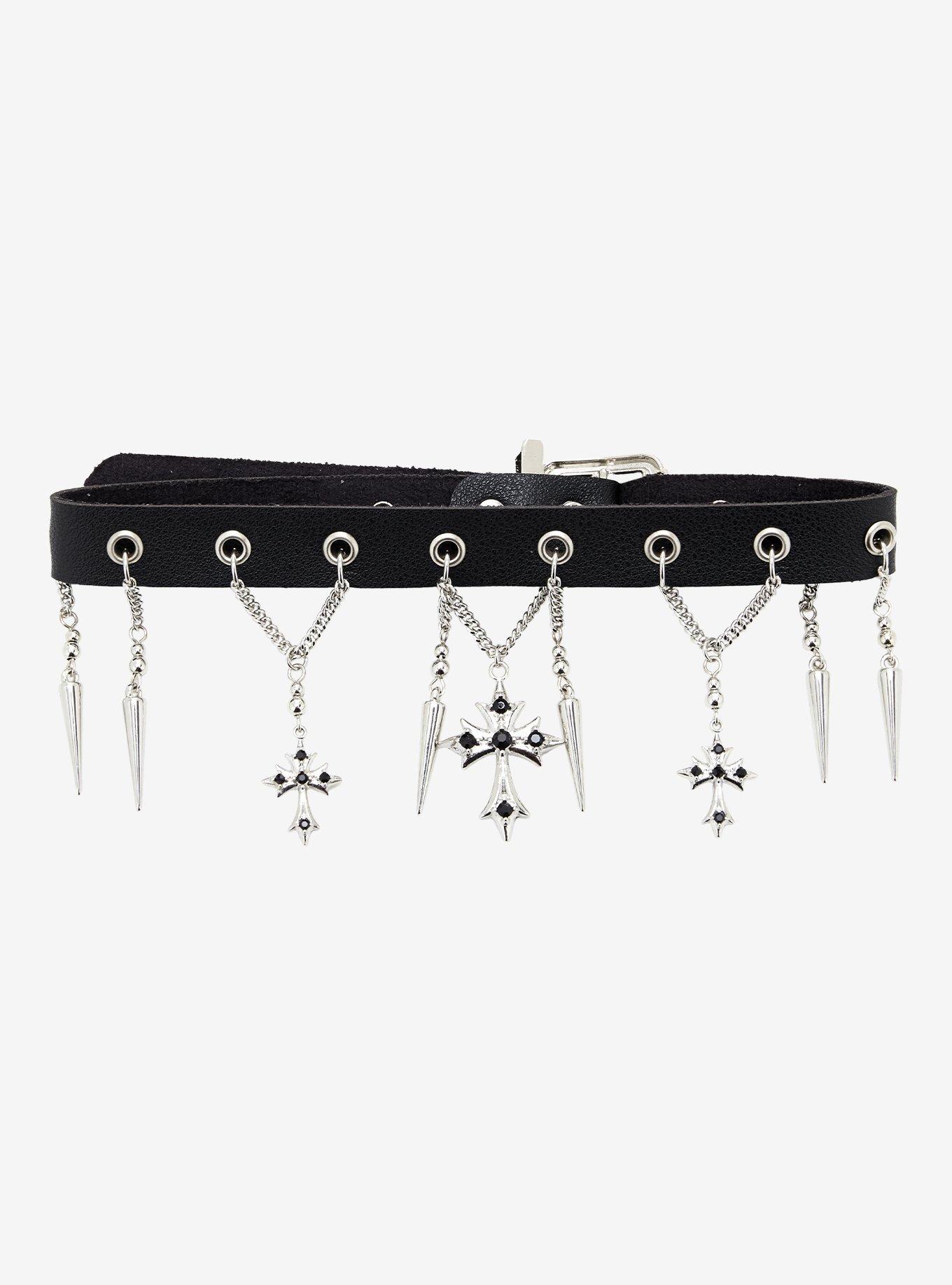 Spike Cross Chains Grommet Choker, , hi-res