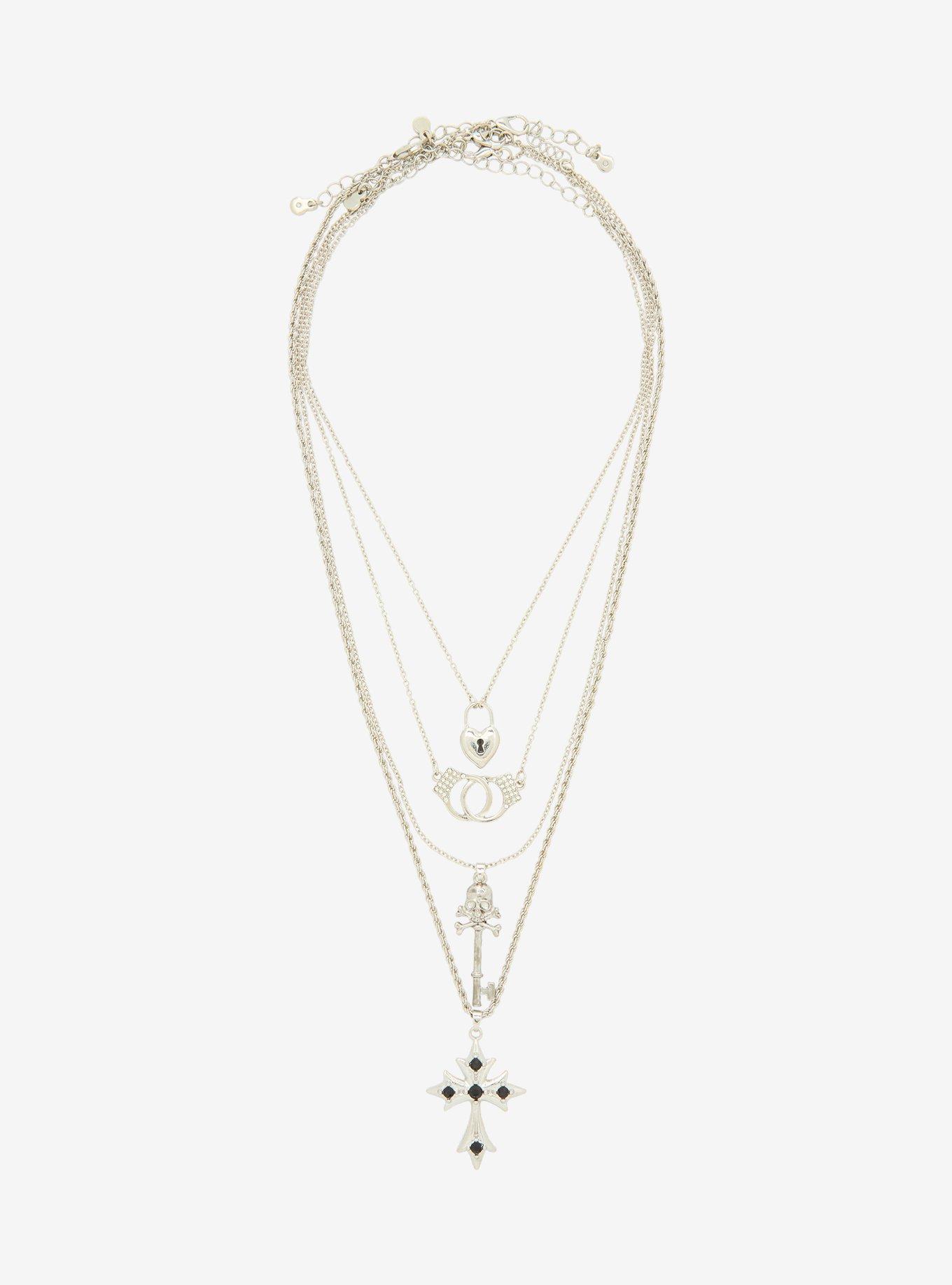 Skull Key Lock Cross Handcuffs Necklace Set, , hi-res