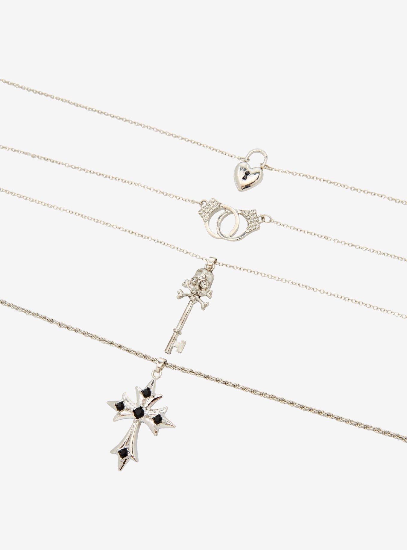 Skull Key Lock Cross Handcuffs Necklace Set, , alternate
