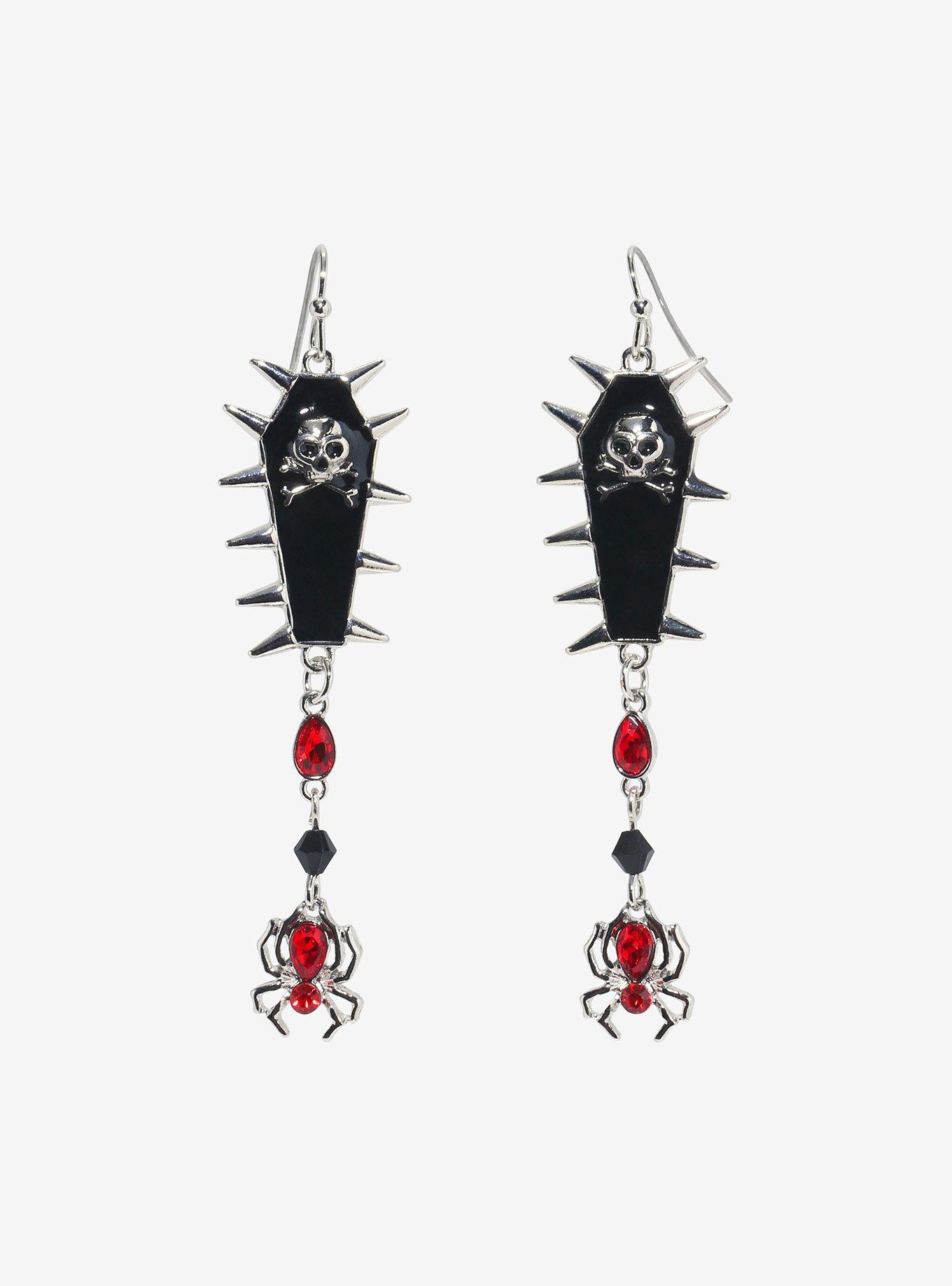 Social Collision Spike Coffin Spider Earrings, , hi-res