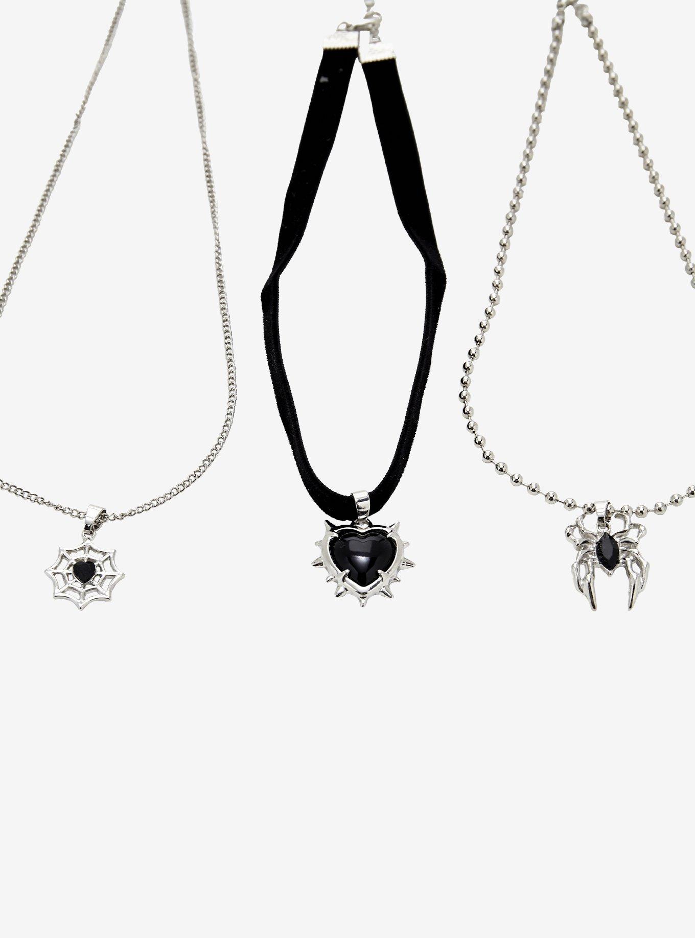 Social Collision Spider Black Heart Choker Necklace Set, , hi-res