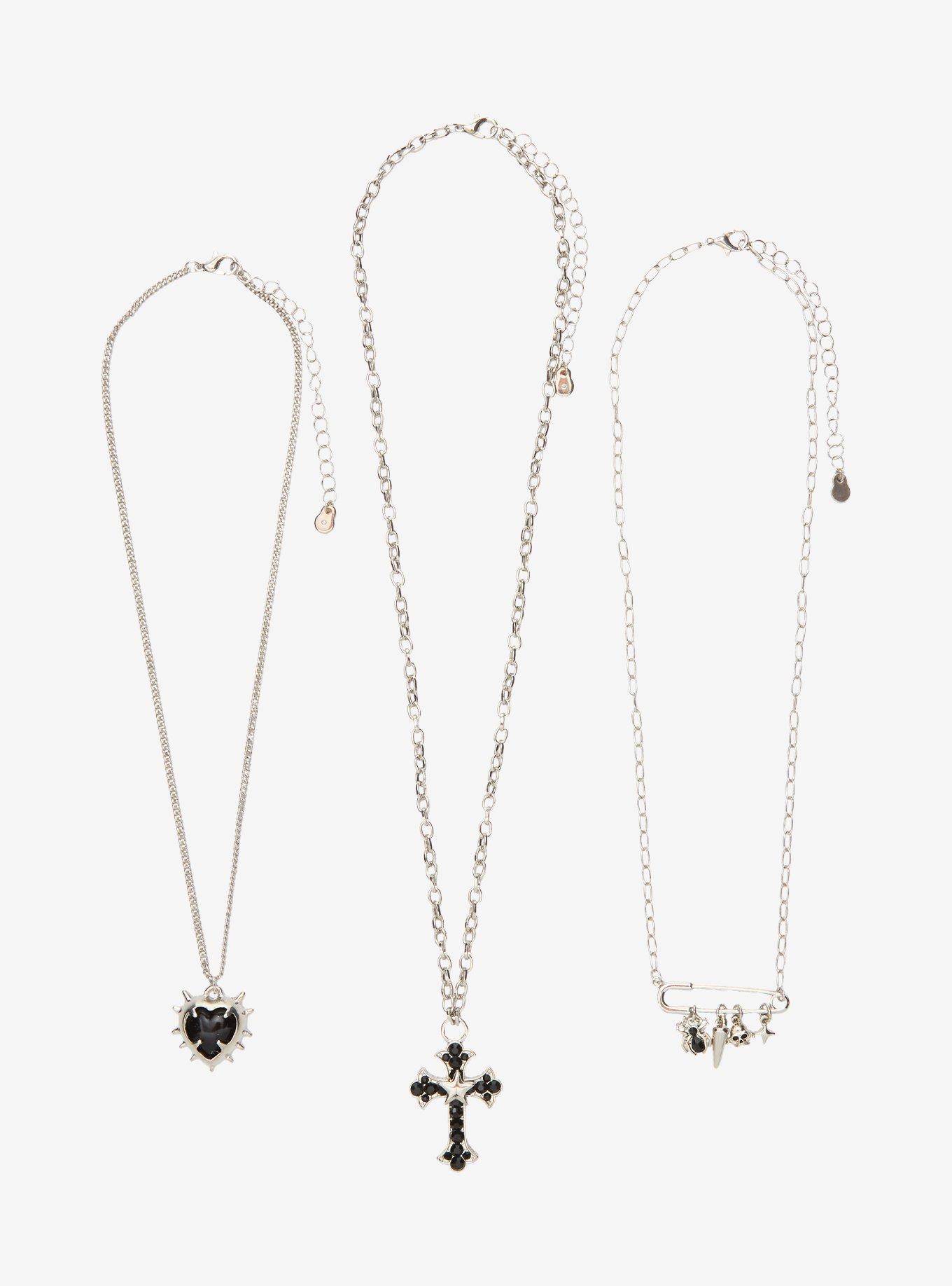 Social Collision Spider Safety Pin Cross Necklace Set, , hi-res