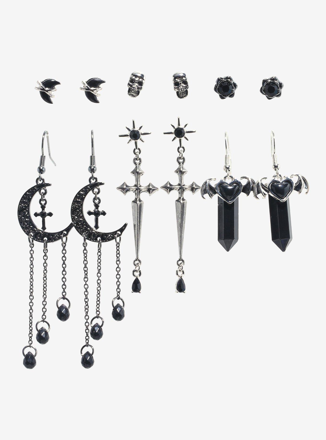 Cosmic Aura Dark Crystal Moon Dagger Earring Set, , hi-res