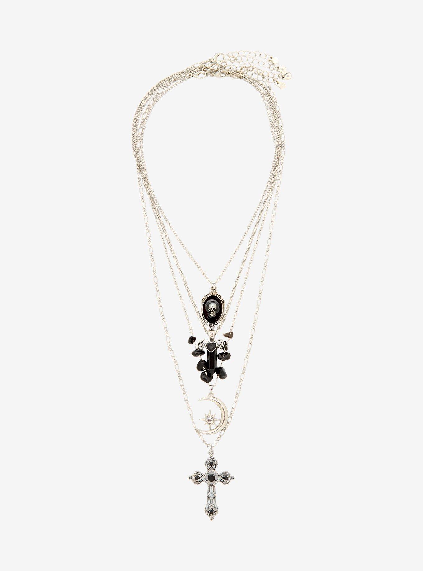 Cosmic Aura Skull Portrait Faux Crystal Necklace Set, , hi-res