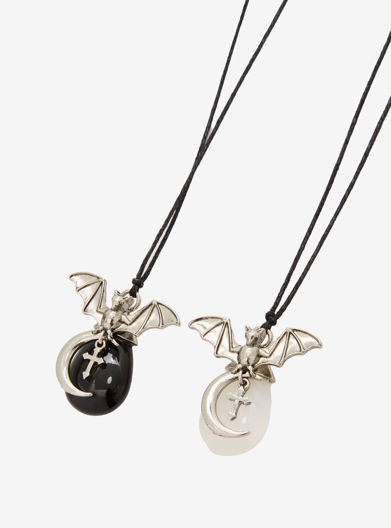 Cosmic Aura Bat Moon Stone Best Friend Cord Necklace Set, , alternate