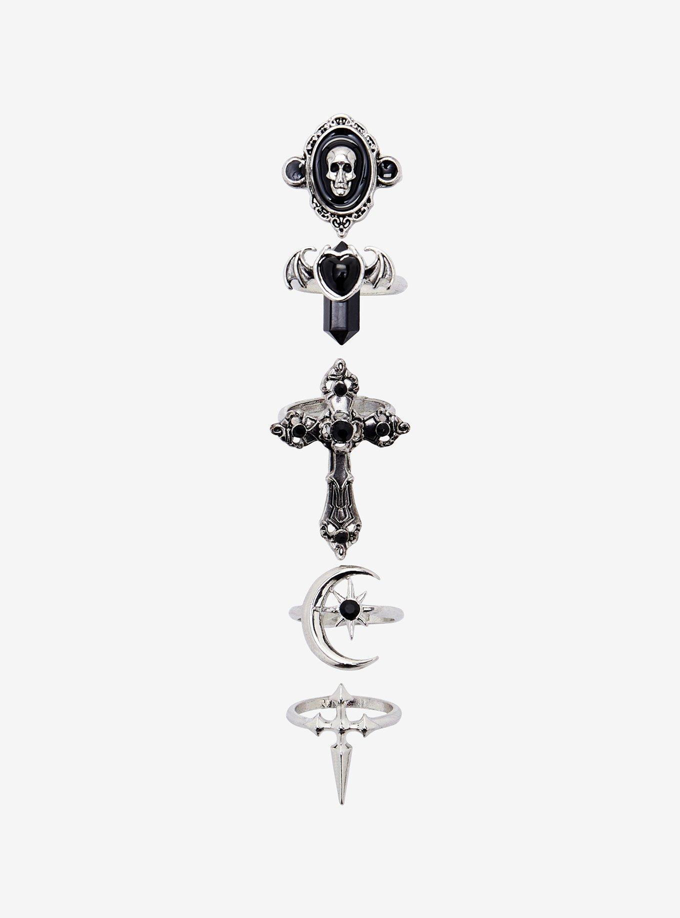 Cosmic Aura Cross Skull Portrait Ring Set, , hi-res