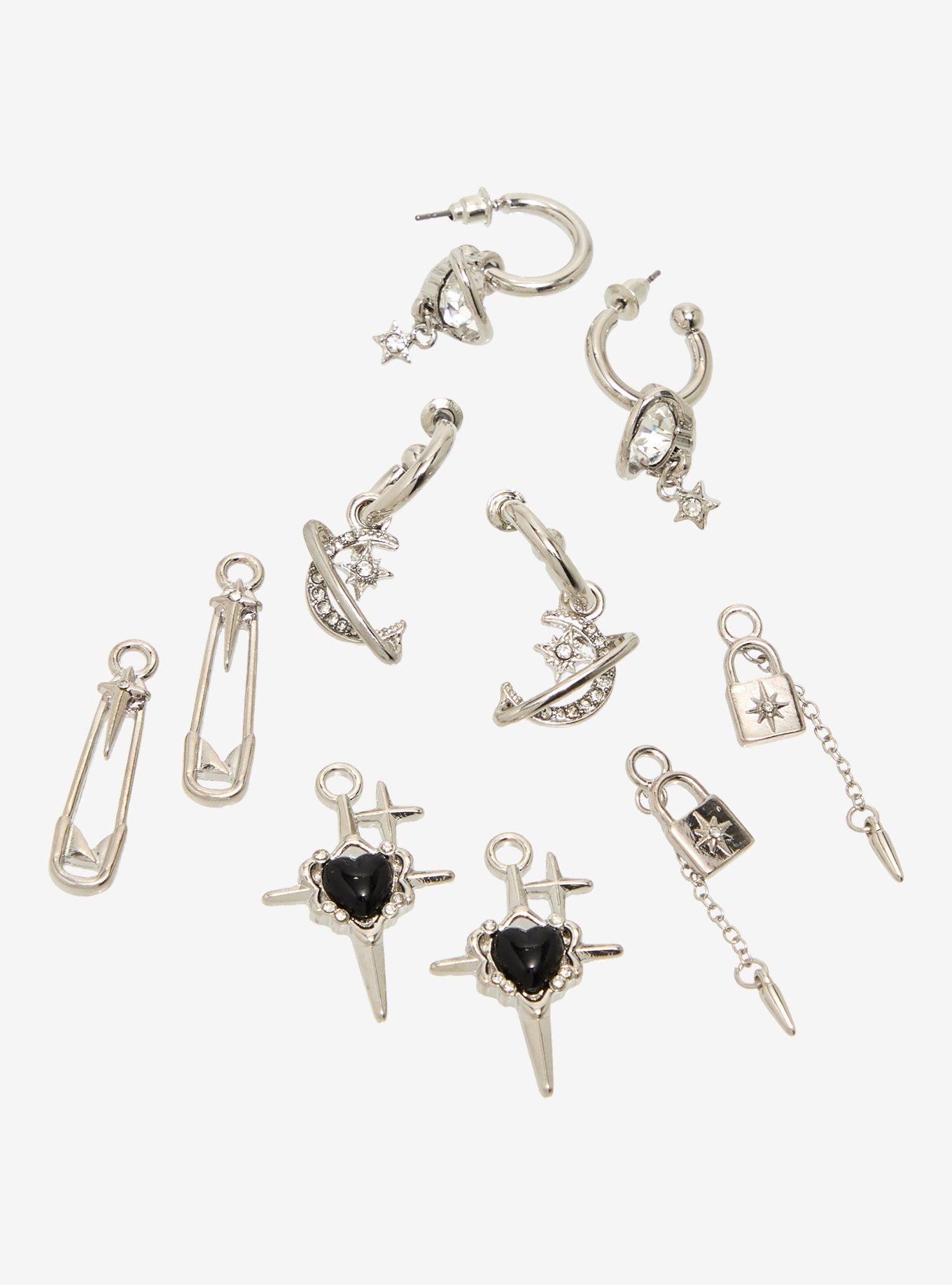 Cosmic Aura Celestial Interchangeable Charms Mini Hoop Earring Set, , hi-res