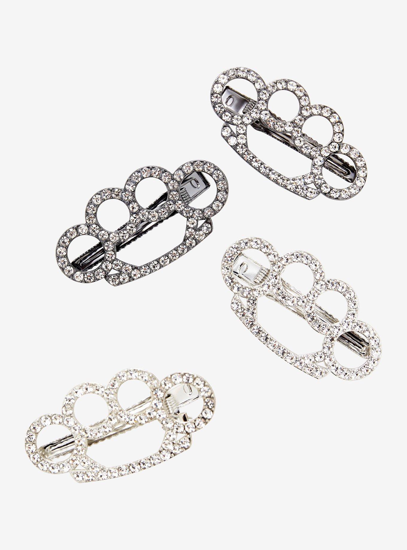 Rhinestone Brass Knuckle Hair Clip Set, , hi-res