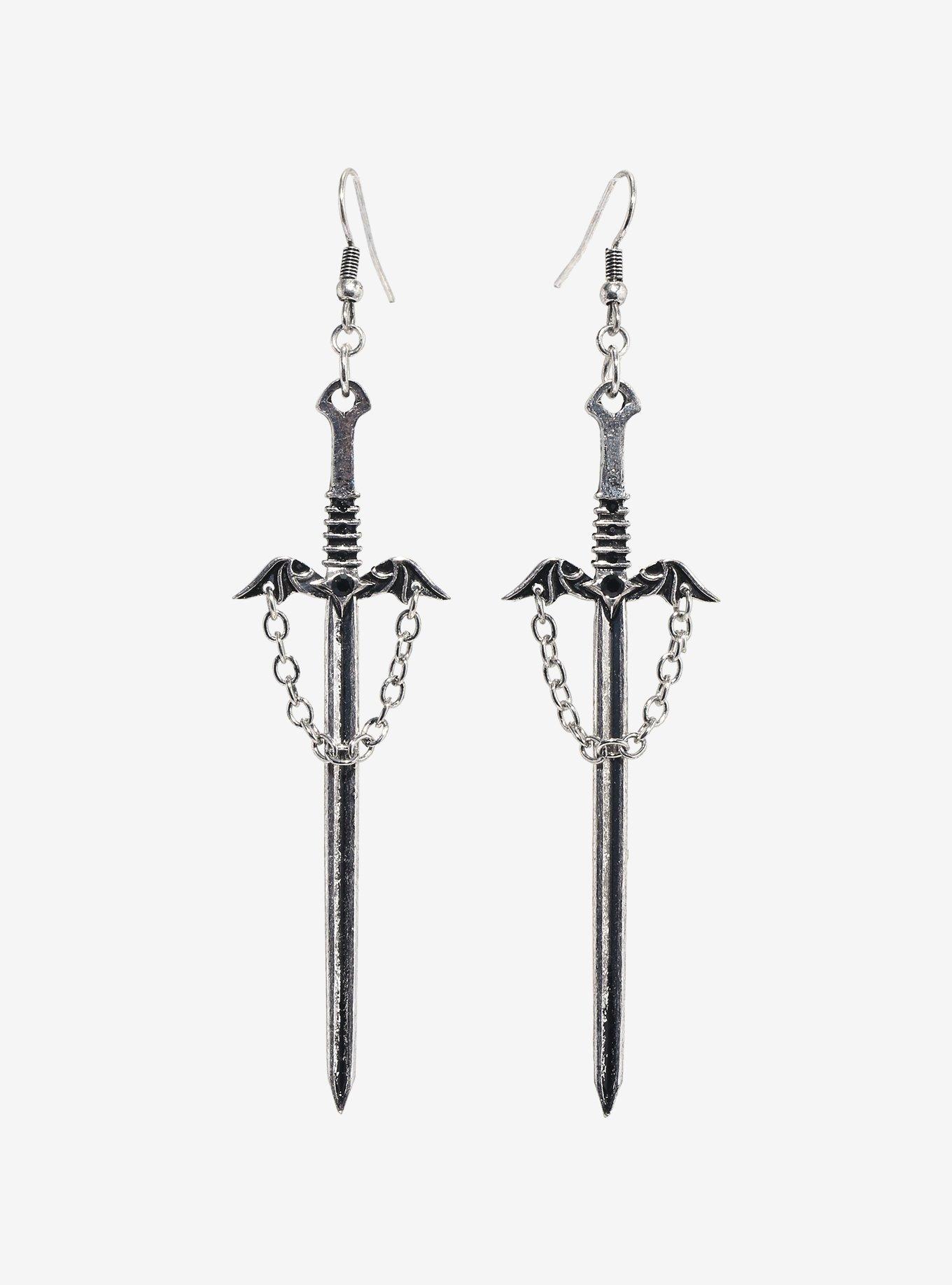 Cosmic Aura Bat Wing Sword Earrings, , hi-res