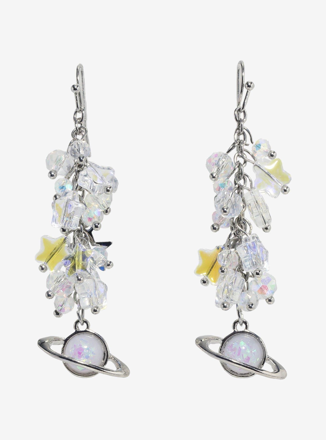 Cosmic Aura Clear Star Bead Planet Earrings, , hi-res