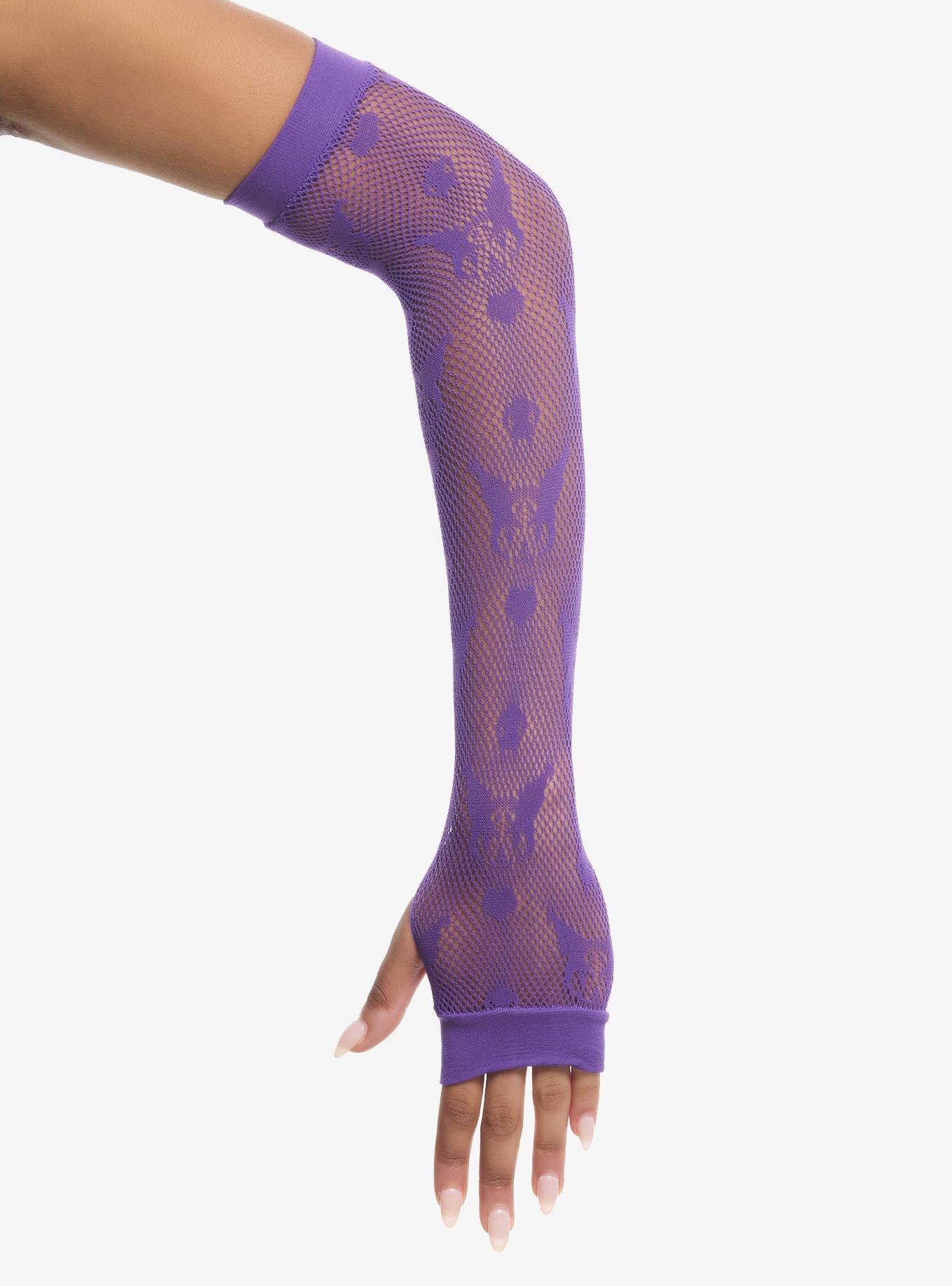 Kuromi Purple Fishnet Arm Warmers, , hi-res
