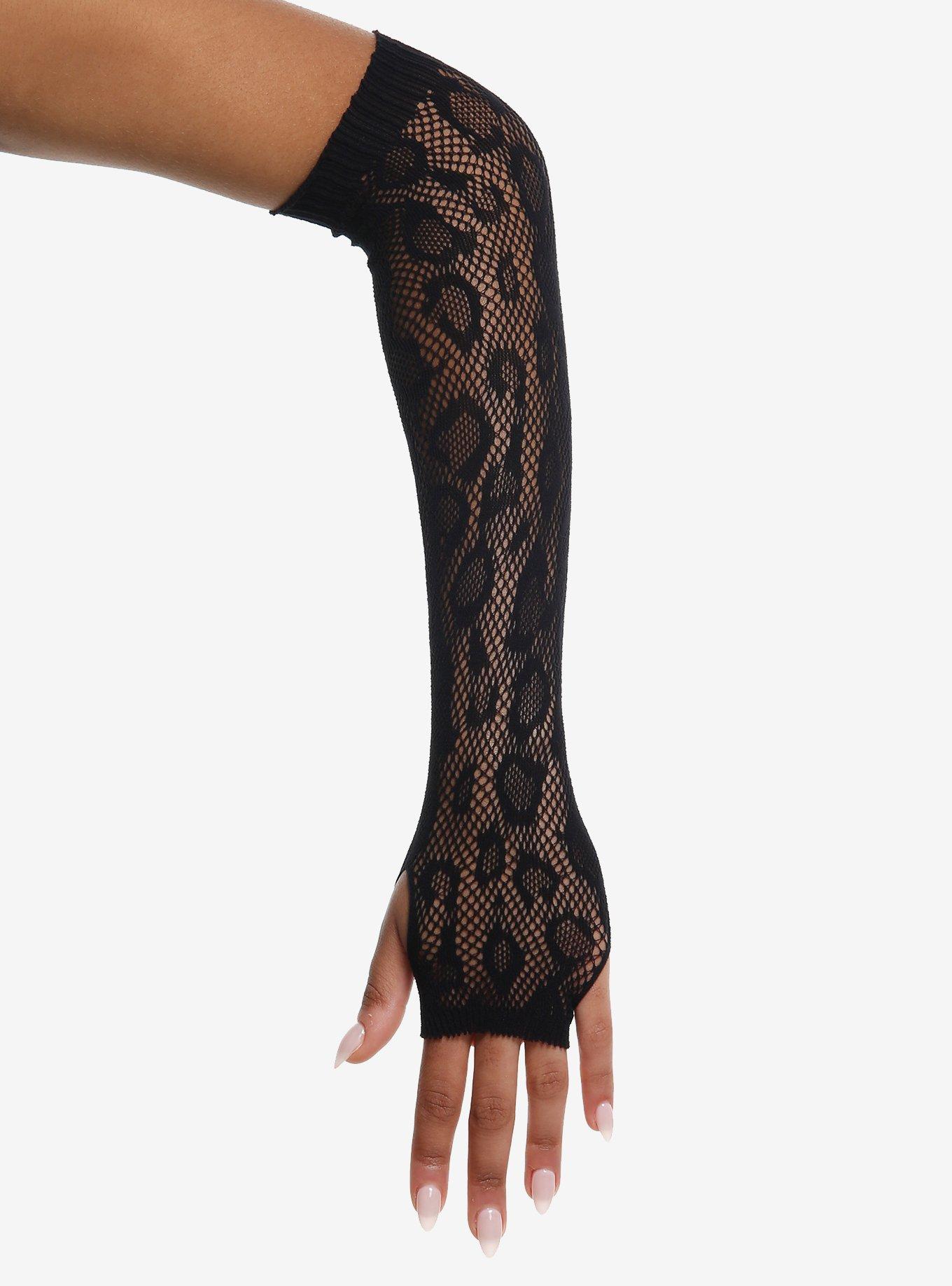 Leopard Print Fishnet Arm Warmers, , hi-res