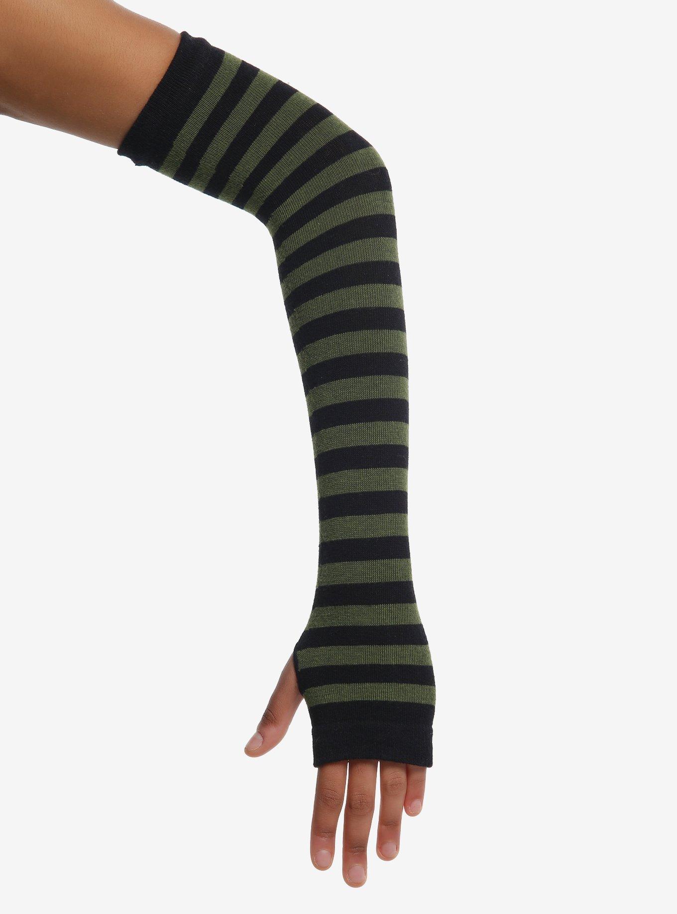 Olive & Black Long Arm Warmers, , hi-res