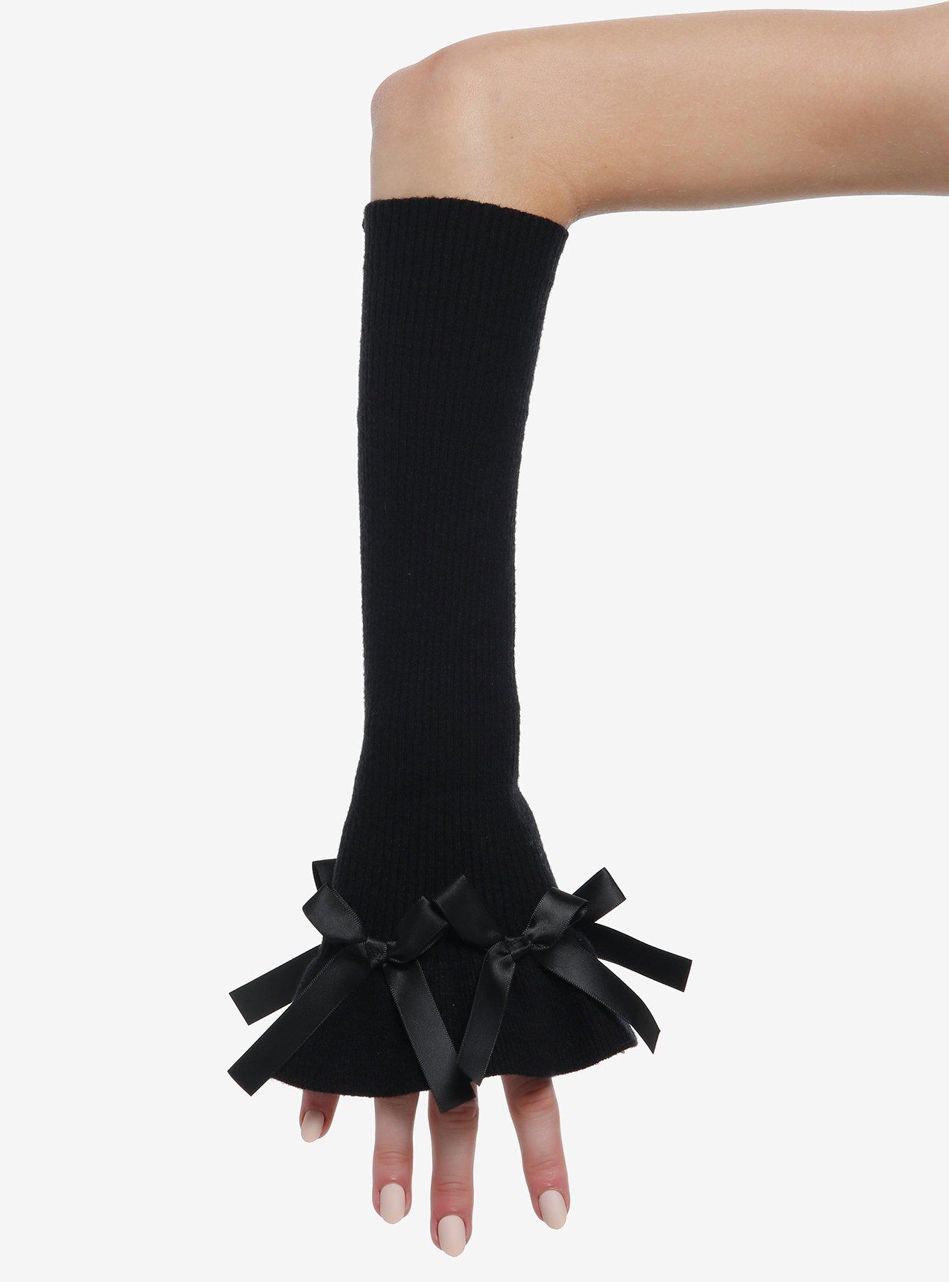 Black Bow Flared Arm Warmers, , hi-res