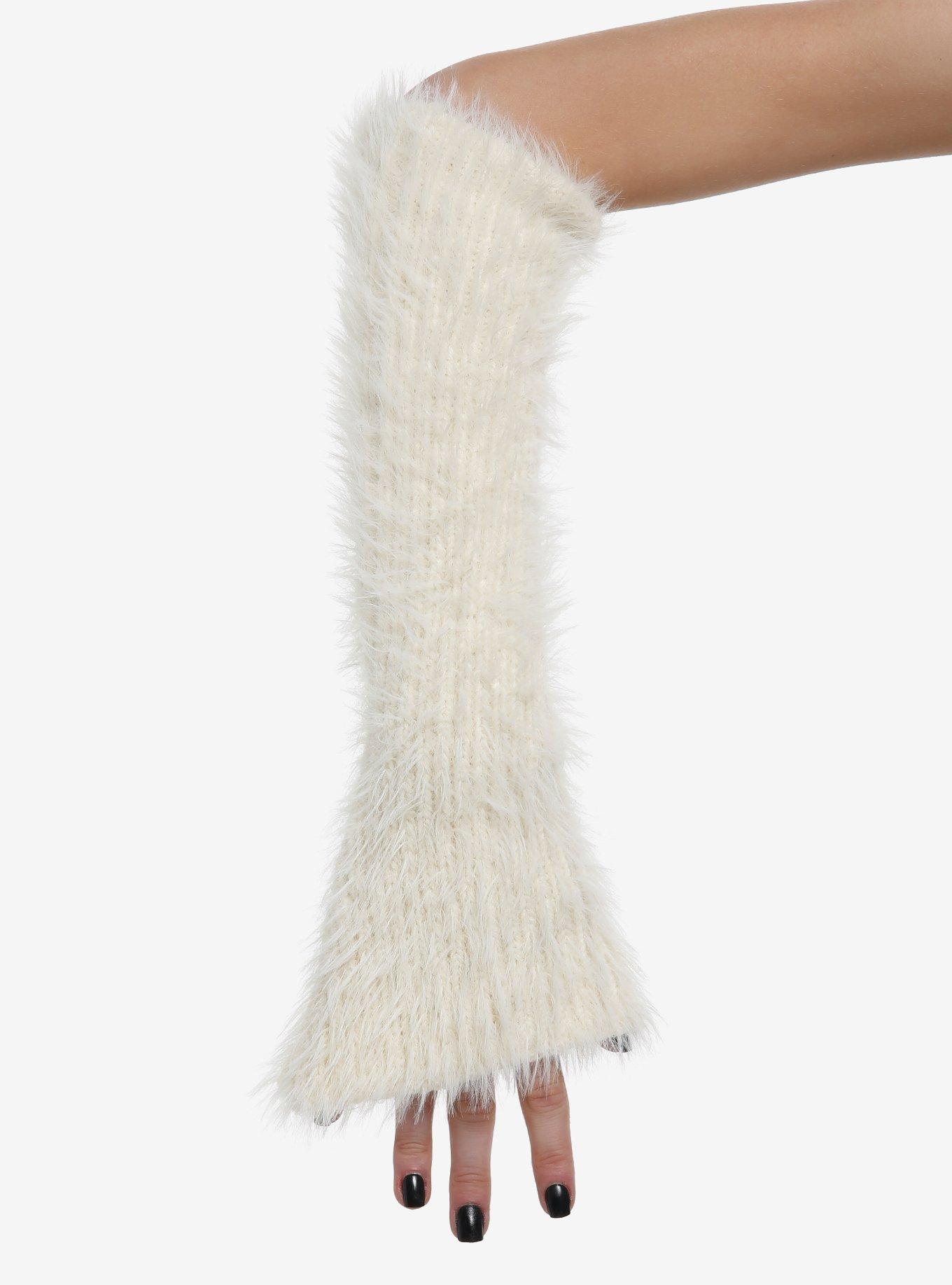 Ivory Fuzzy Flare Arm Warmers, , hi-res