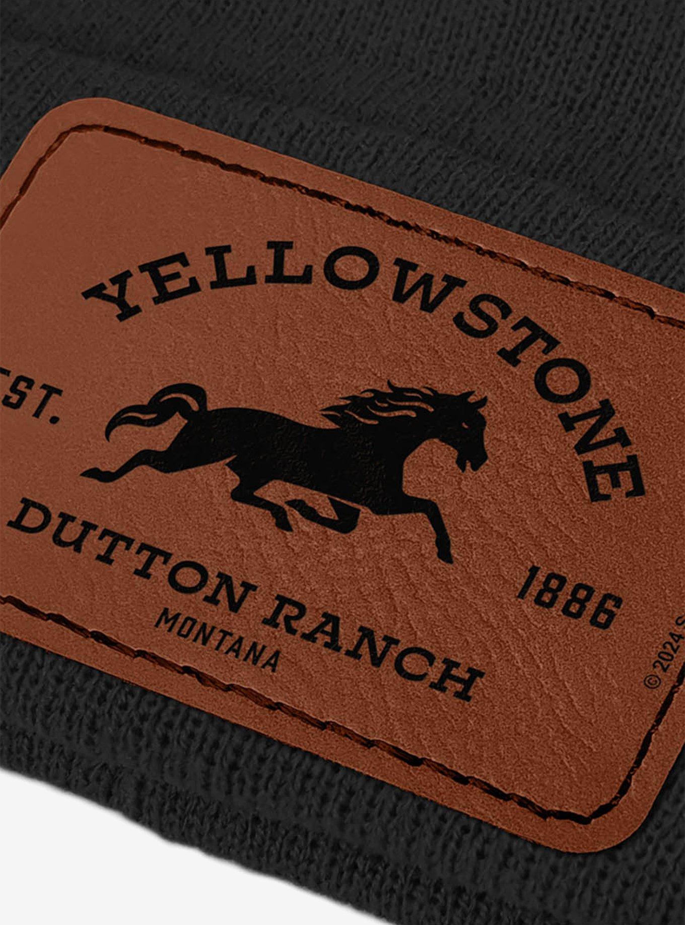 Yellowstone Dutton Ranch Horse Rectangle Leather Patch Knit Beanie, , hi-res