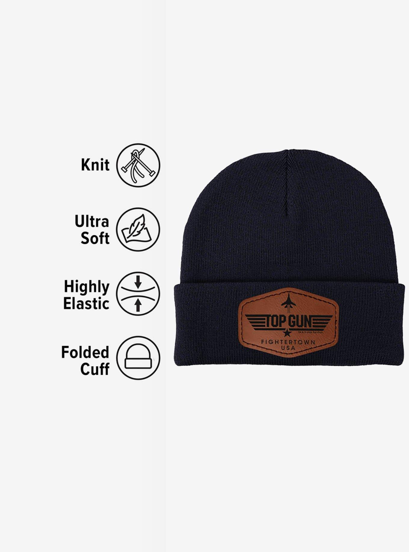 Top Gun Fightertown USA Stripe Logo Leather Patch Knit Beanie, , alternate