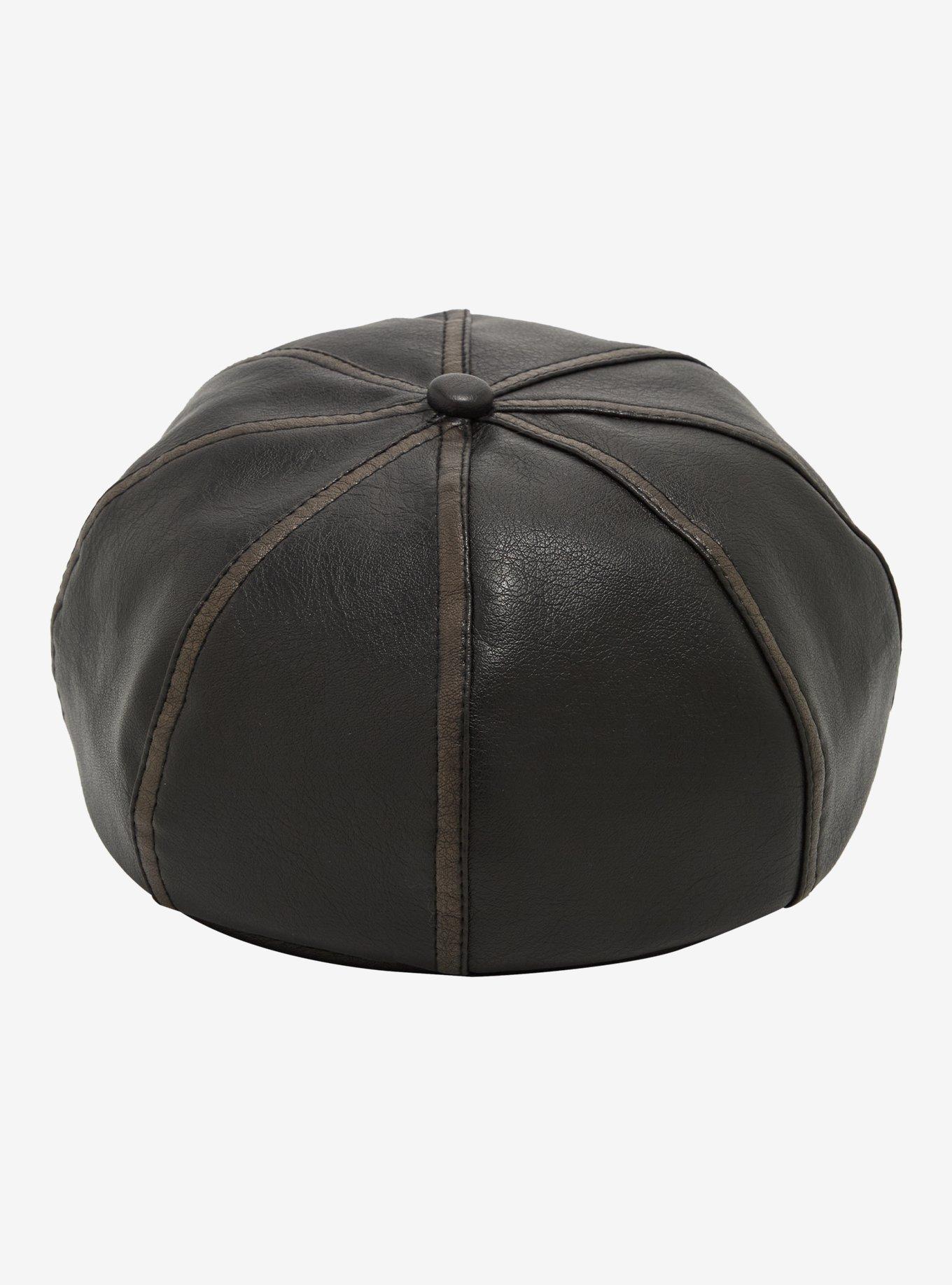 Dark Brown Fur Trim Faux Leather Cabbie Hat, , alternate
