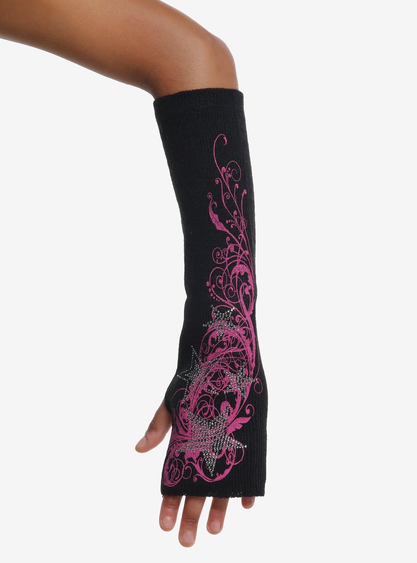 Pink Filigree Rhinestone Stars Arm Warmers, , hi-res