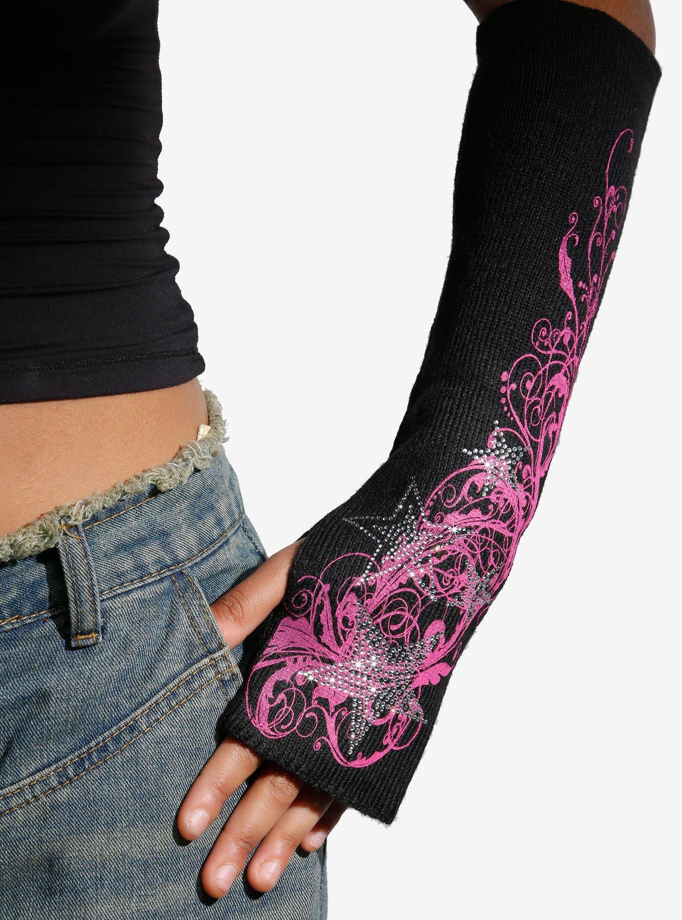 Pink Filigree Rhinestone Stars Arm Warmers, , alternate
