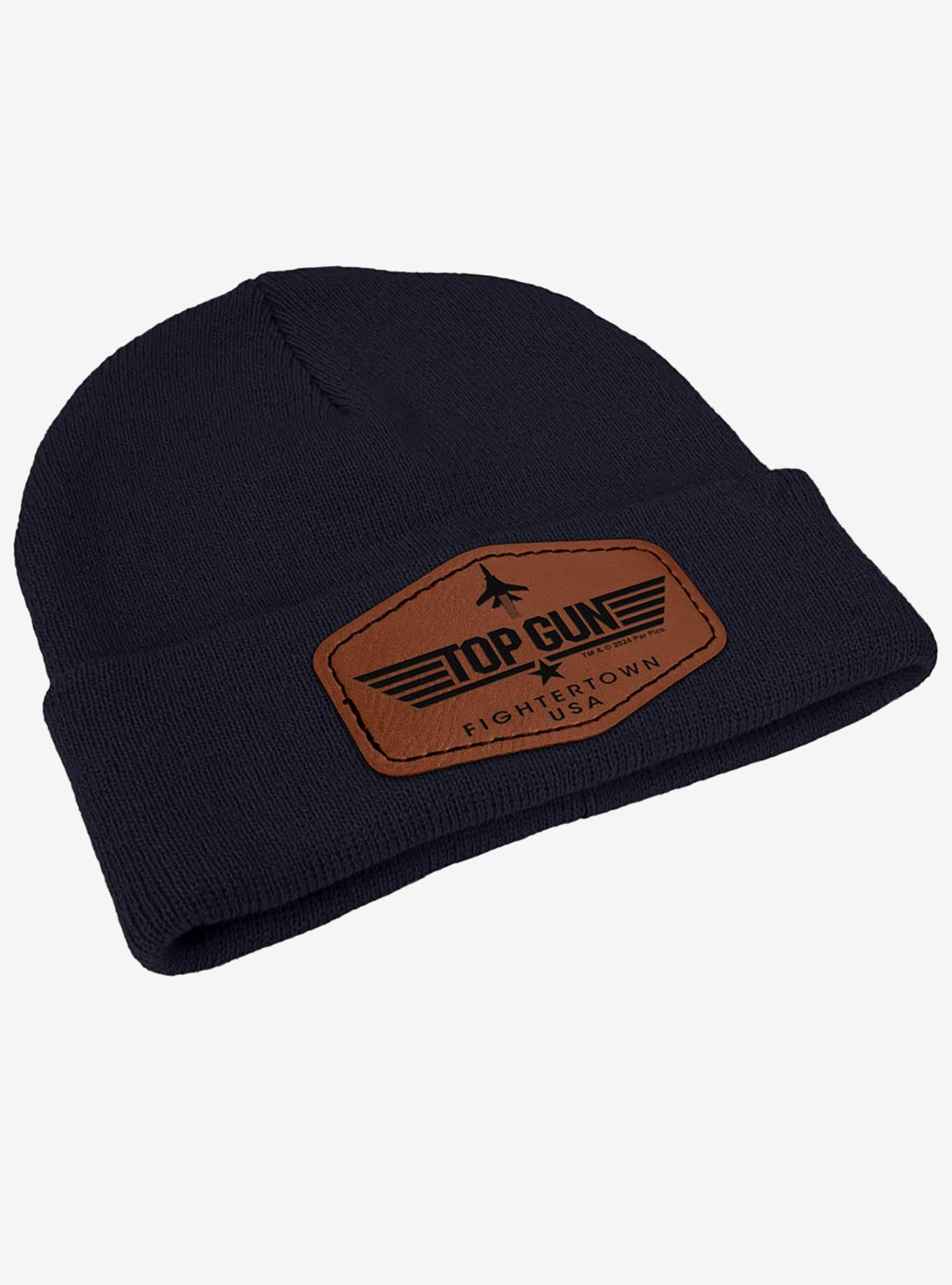Top Gun Fightertown USA Stripe Logo Leather Patch Knit Beanie, , alternate