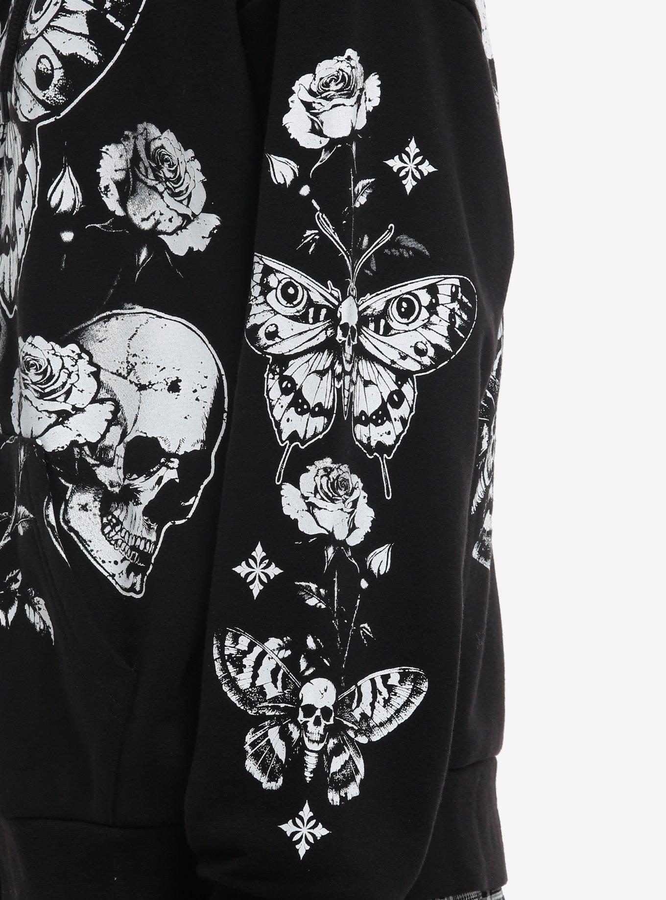 Cosmic Aura Death's-Head Moth & Roses Girls Hoodie, , alternate