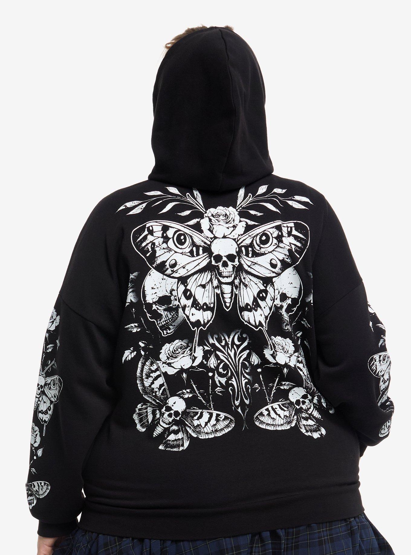 Cosmic Aura Death's-Head Moth & Roses Girls Hoodie Plus Size, , hi-res
