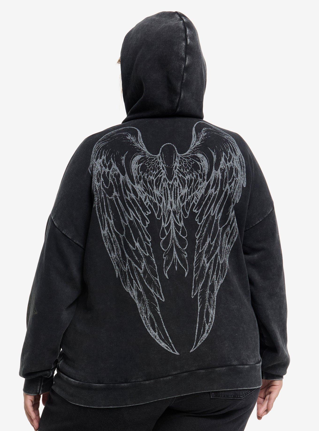 Defiant Wings & Filigree Washed Girls Hoodie Plus Size, , hi-res
