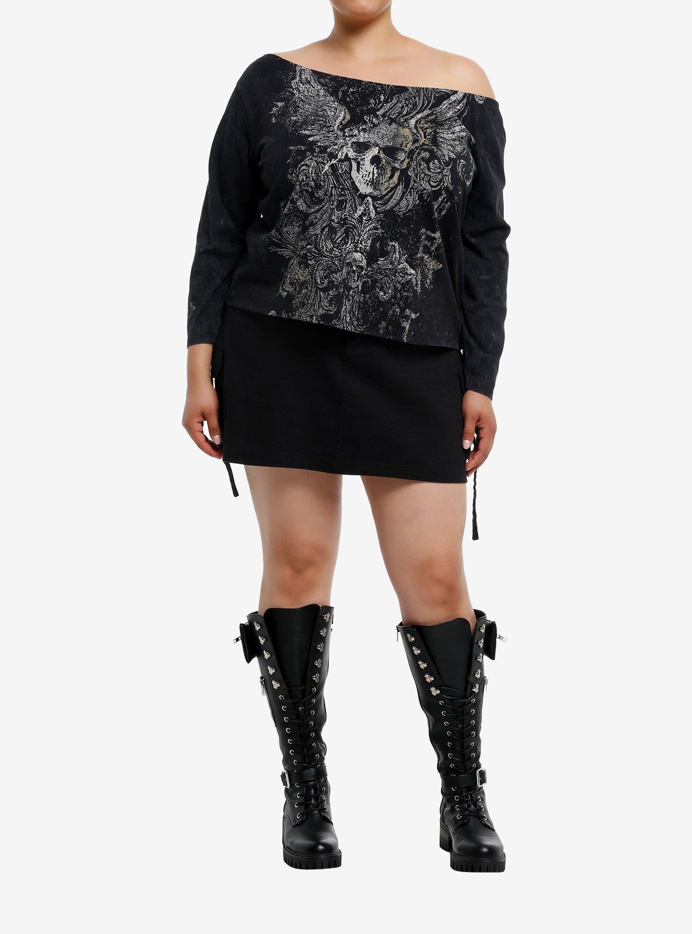 Gothic Skull Cross Off-Shoulder Girls Long-Sleeve T-Shirt Plus Size, , hi-res