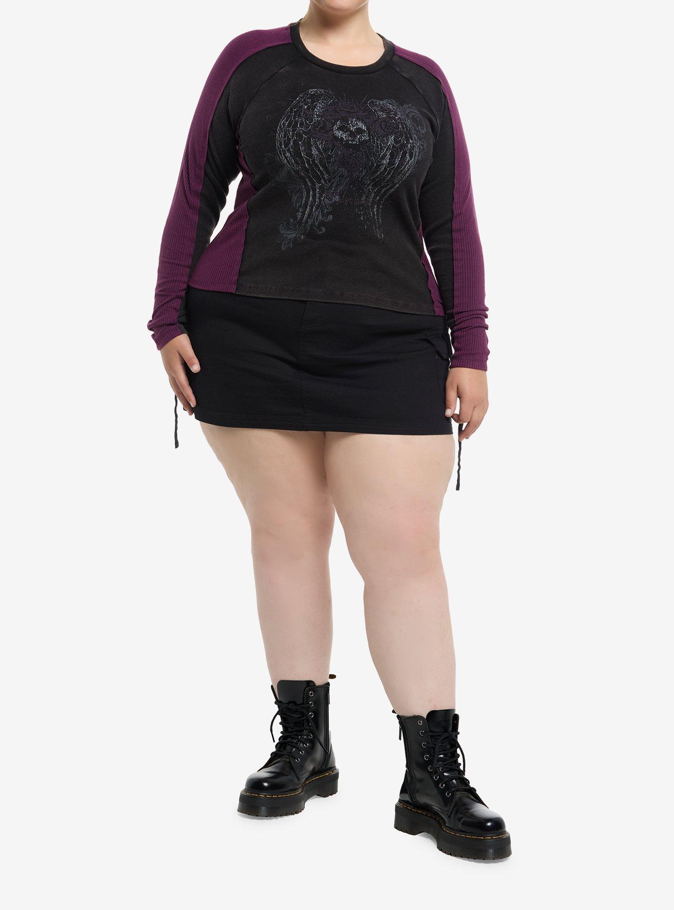 Social Collision Black & Wine Winged Skull Girls Long-Sleeve T-Shirt Plus Size, , hi-res
