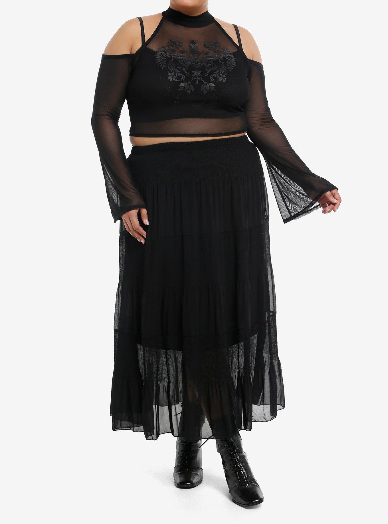 Cosmic Aura Death Moth Girls Cold Shoulder Long-Sleeve Top Plus Size, , hi-res