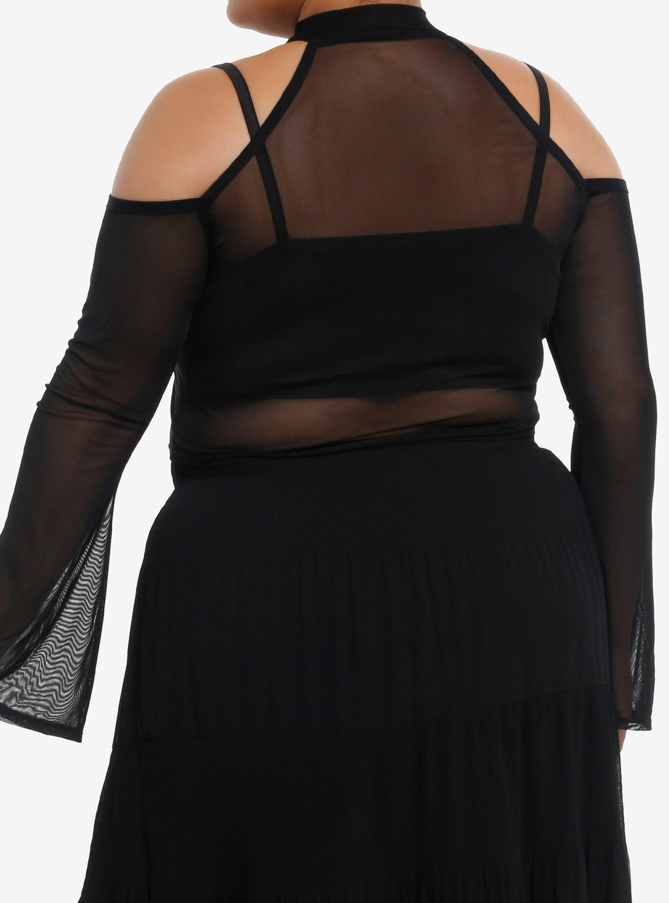Cosmic Aura Death Moth Girls Cold Shoulder Long-Sleeve Top Plus Size, BLACK, alternate