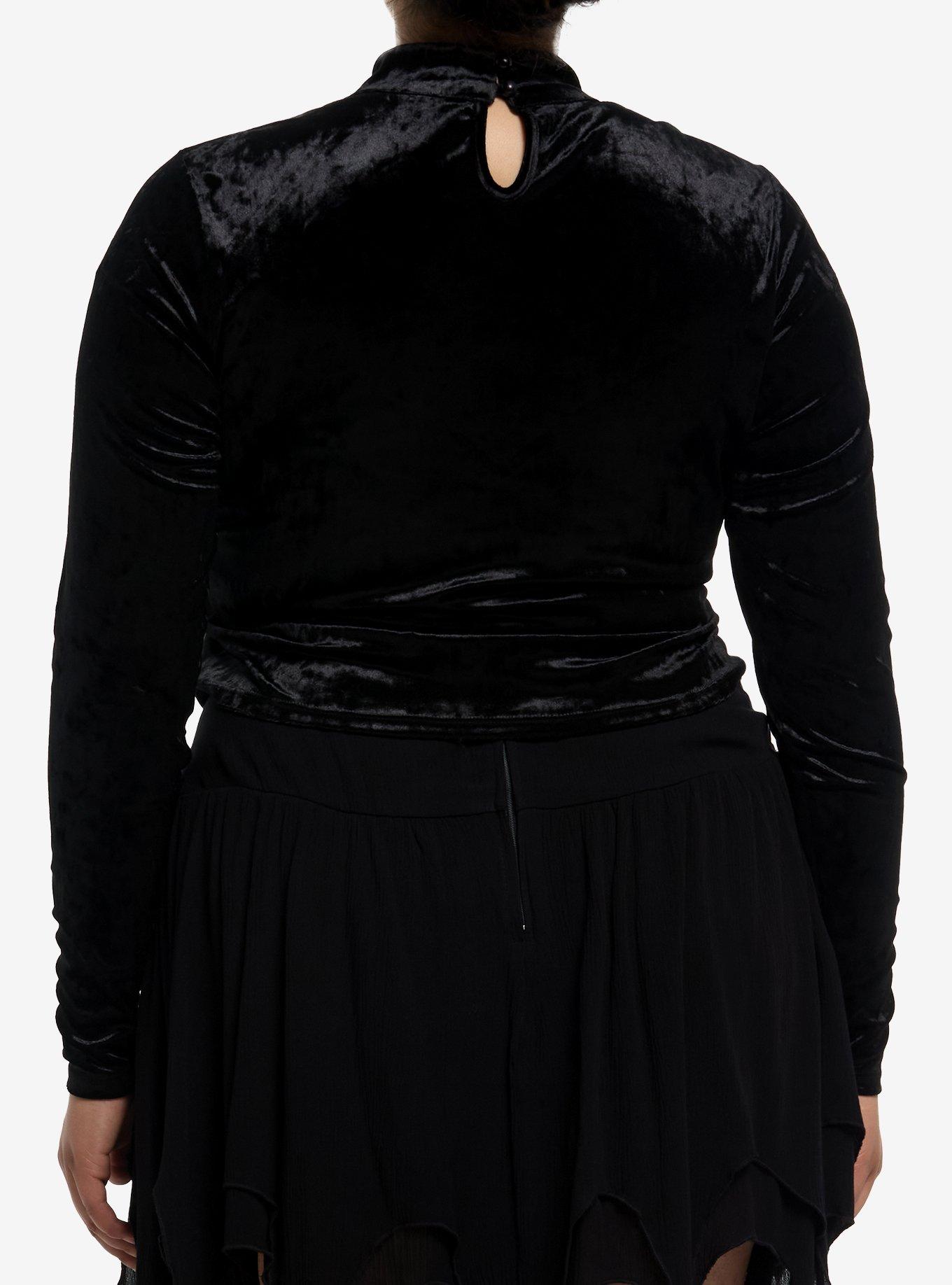 Cosmic Aura Death Moth Cut-Out Girls Long-Sleeve Top Plus Size, BLACK, alternate
