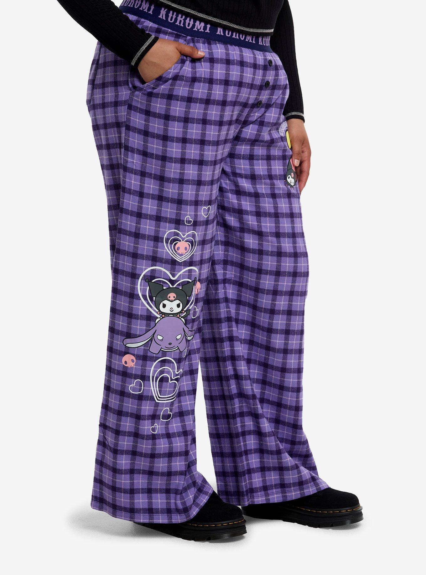 Kuromi Purple Plaid Pajama Pants Plus Size, MULTI, alternate
