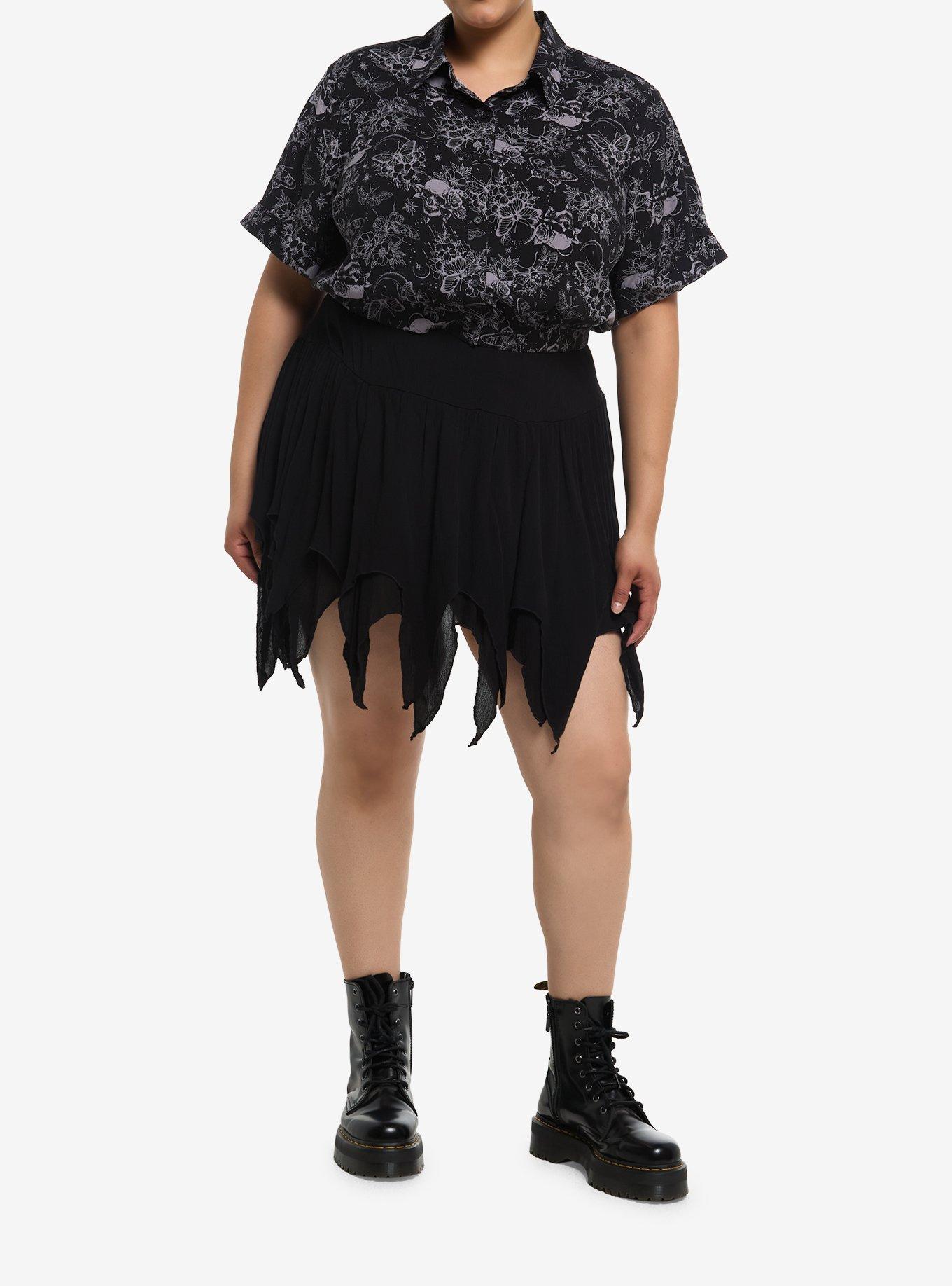 Cosmic Aura Moth & Dark Flowers Girls Crop Woven Button-Up Plus Size, , hi-res