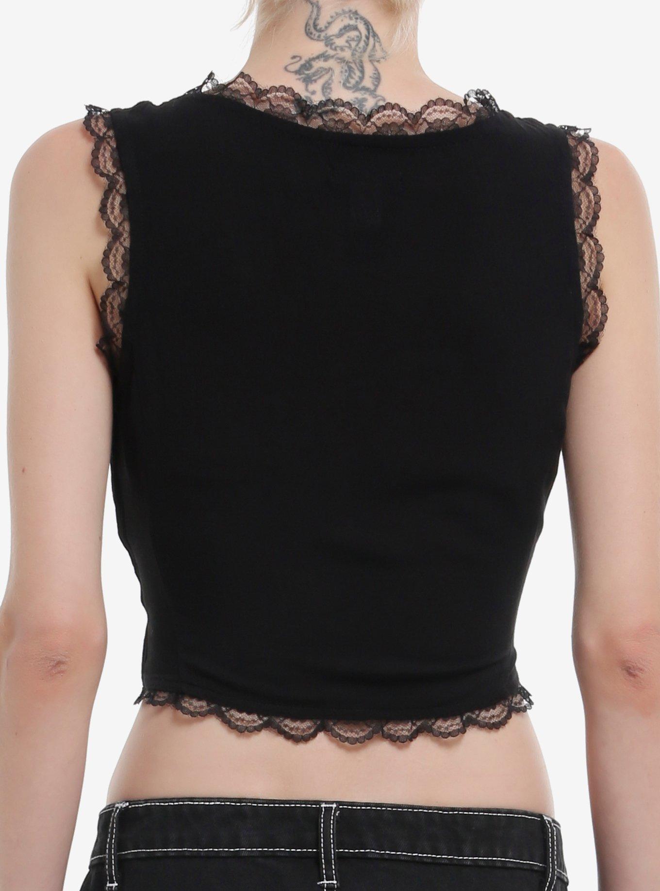 Black Lace Grommet Girls Tank Top, BLACK, alternate