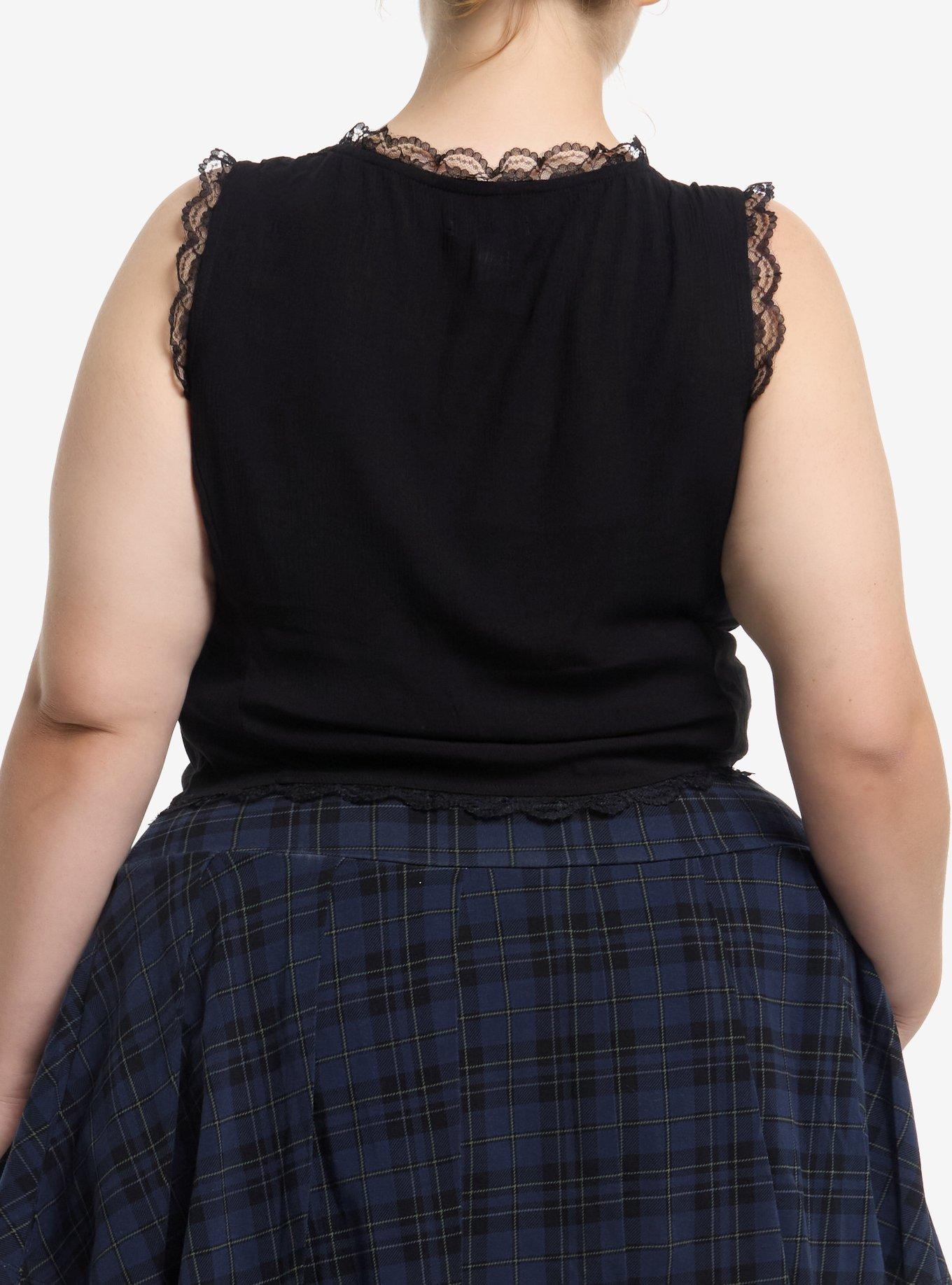 Black Lace Grommet Girls Tank Top Plus Size, BLACK, alternate