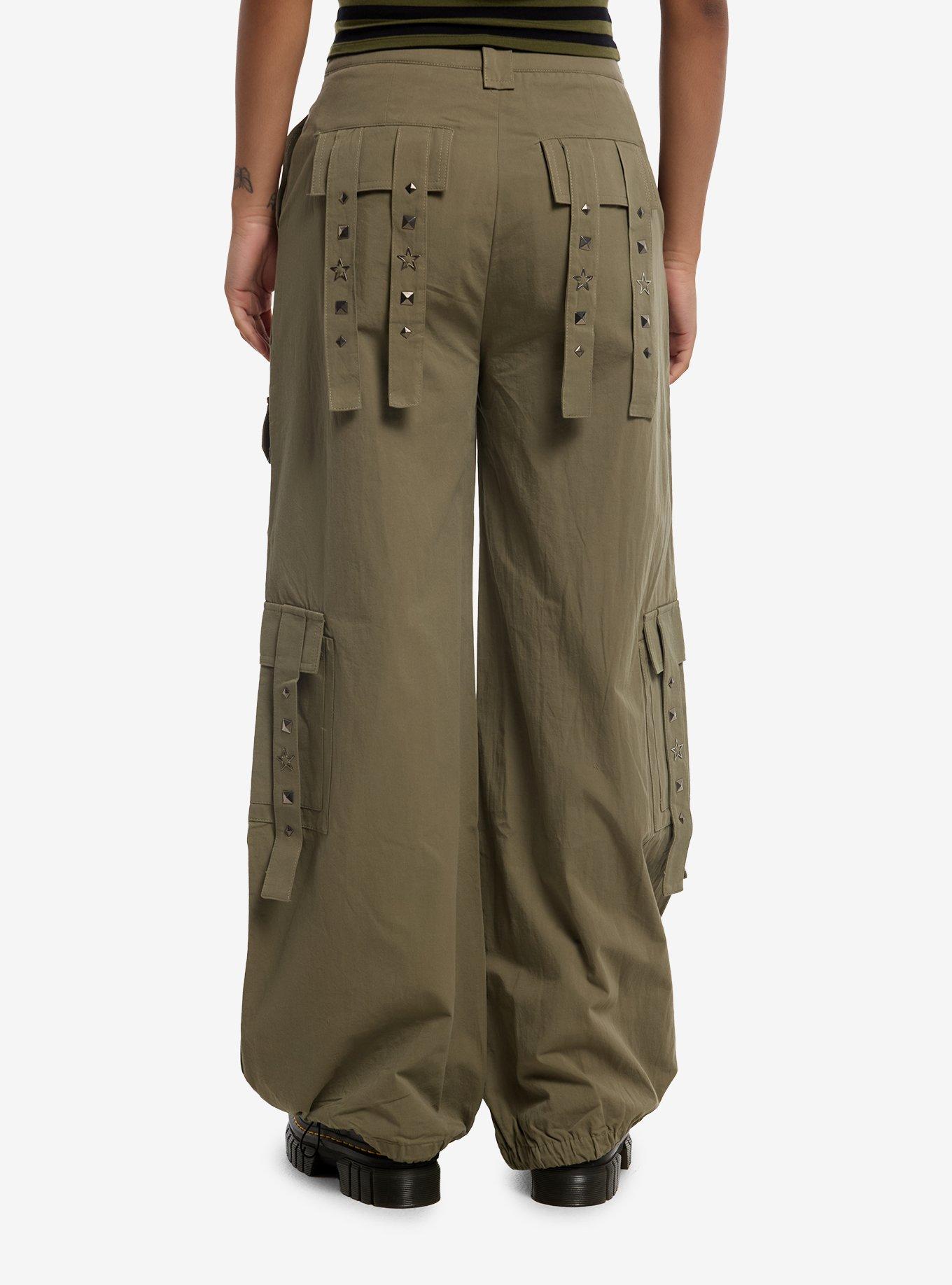 Green Star Stud Wide Leg Cargo Pants, , hi-res