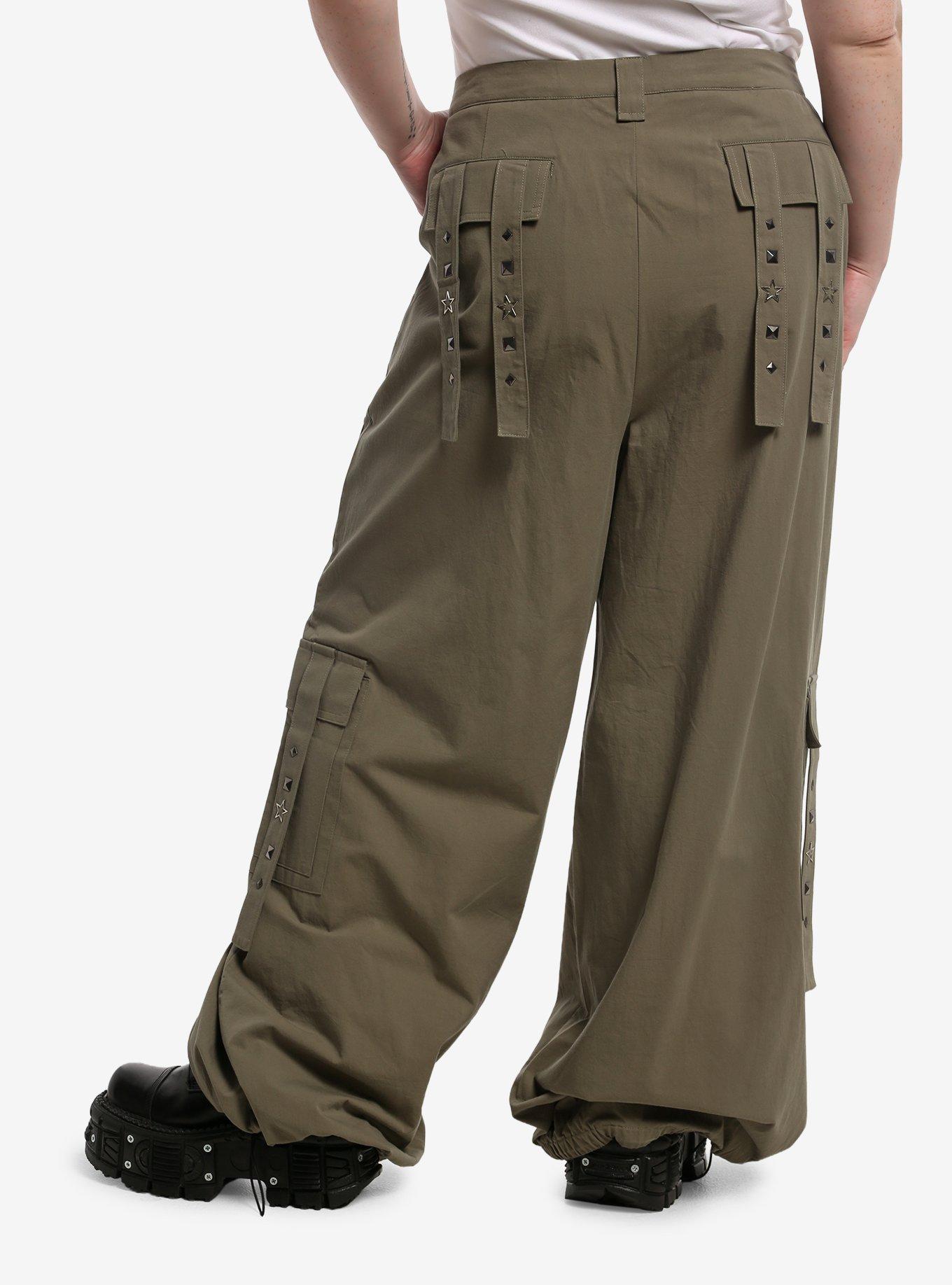 Green Star Stud Wide Leg Cargo Pants Plus Size, , hi-res