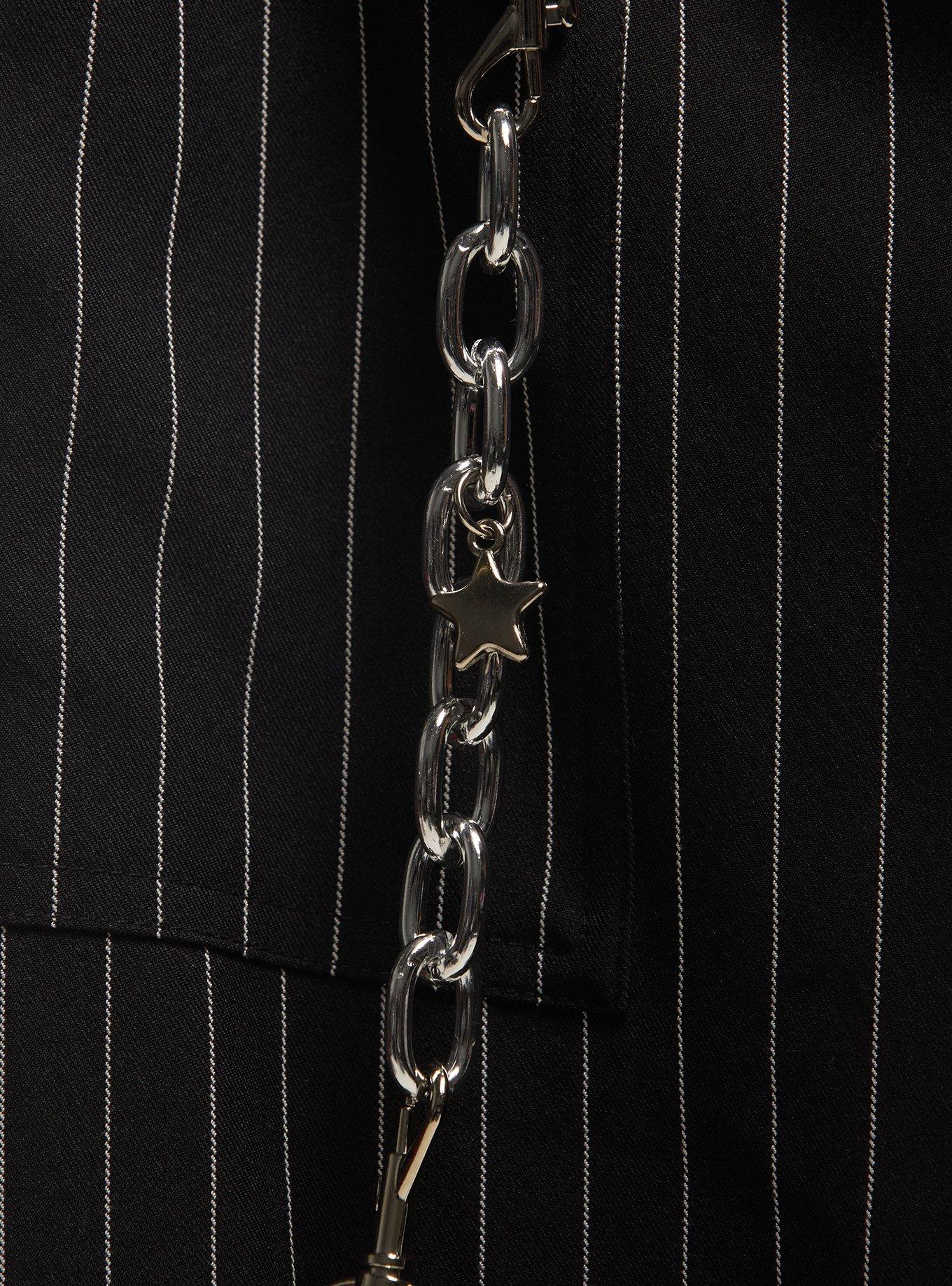 Black & White Pinstripe Suspender Chain Pants, , alternate