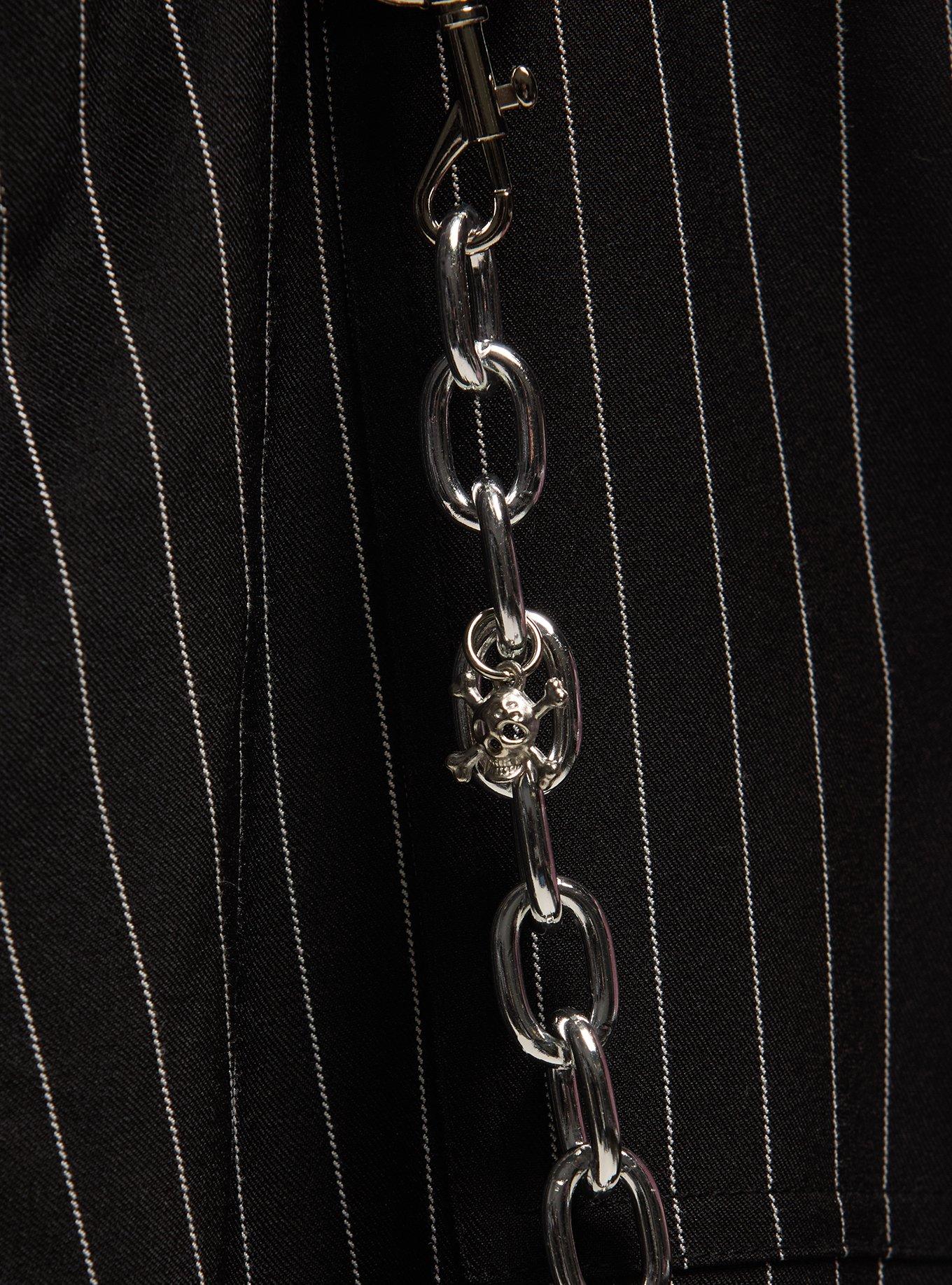 Black & White Pinstripe Suspender Chain Pants, , alternate
